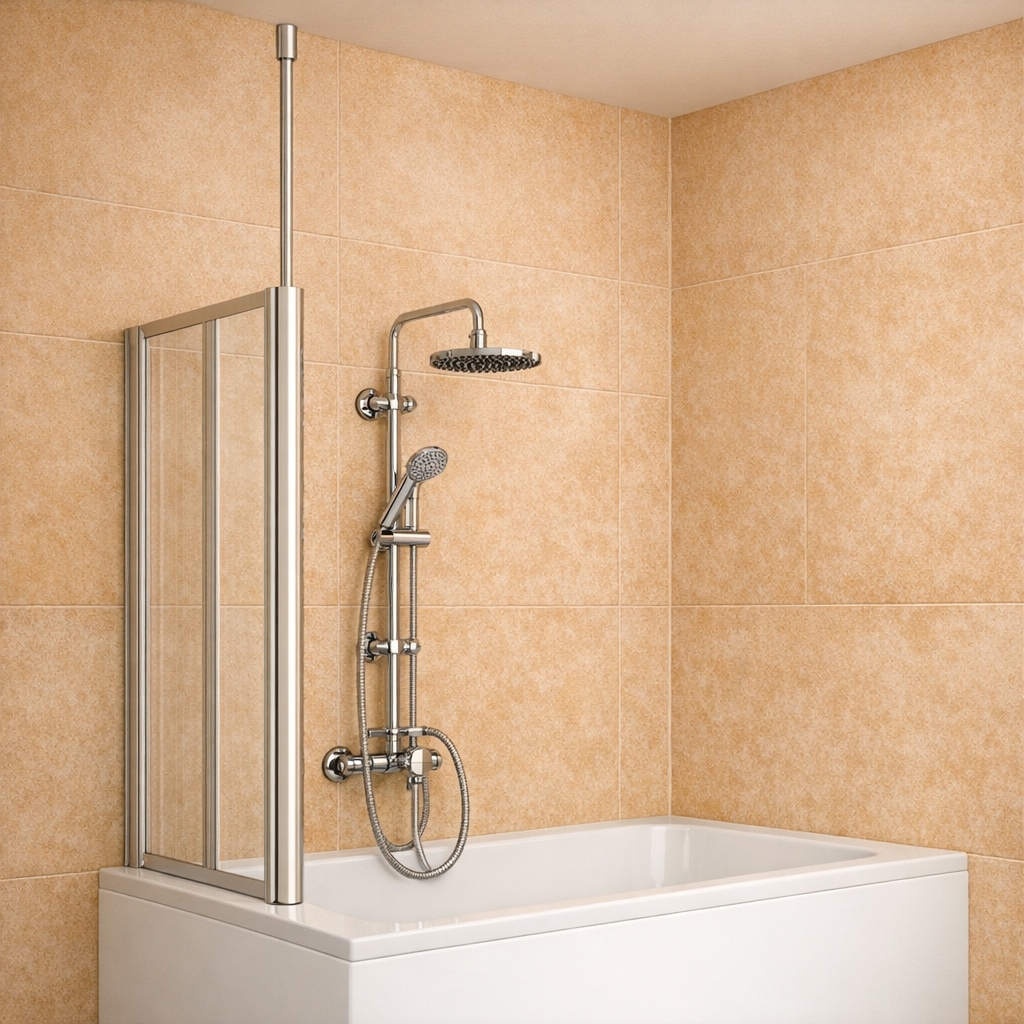 welltime Badewannenaufsatz »Summer 3-teilig + feste Seitewand« 4 Stk. tlg. Deckenhöhe bis 240cm geeignet, Glaswand bestehend aus vier Elementen