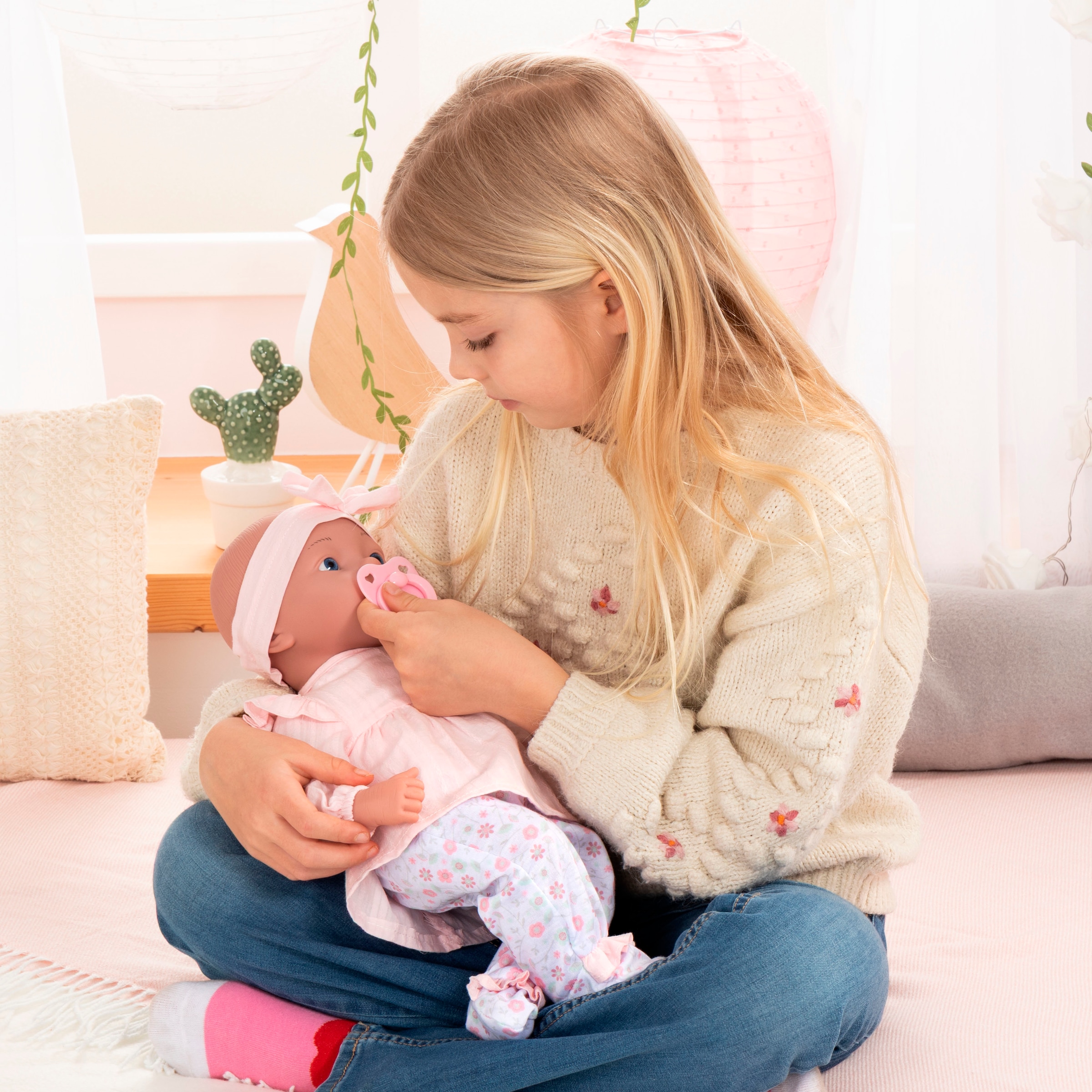 Bayer Babypuppe »Reborn Baby, 38 cm Blumen rosa«