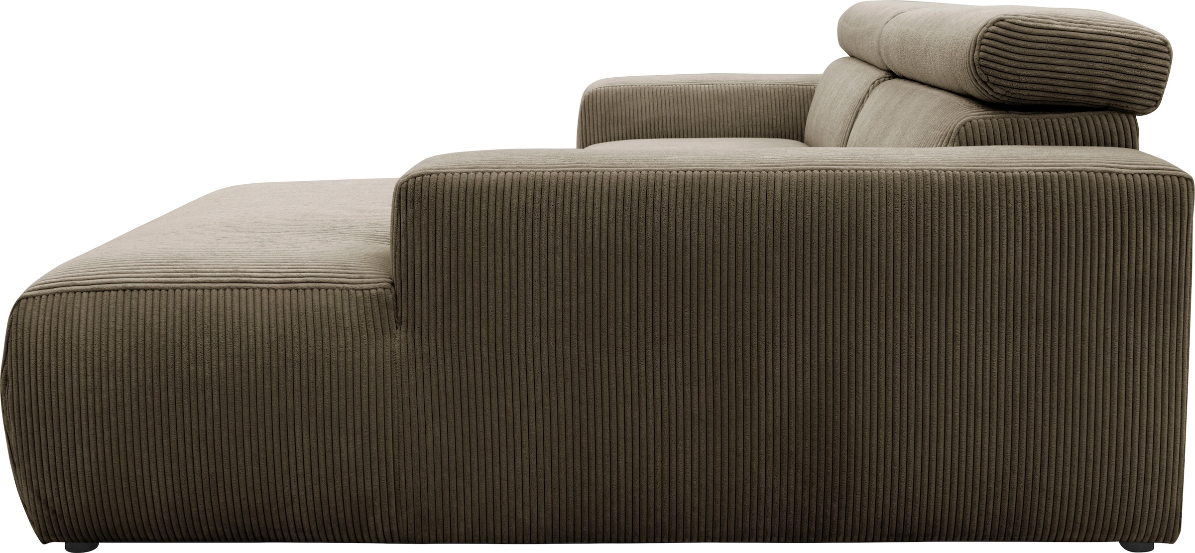 DOMO collection Ecksofa »Brandon, inkl. Kopfteilverstellung, B/T/H:  214/100/80 cm, L-Form« Cord, schlamm