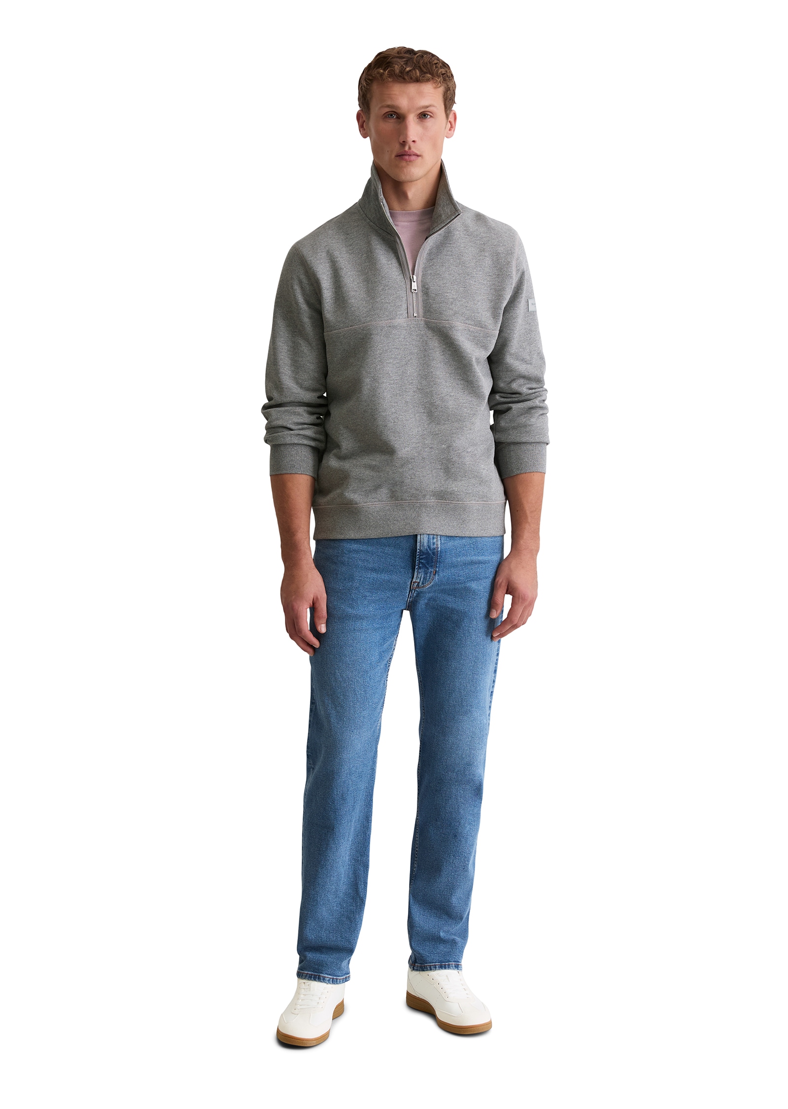 Marc O'Polo Sweatshirt »regular fit aus weicher Bio-Baumwolle«, Troyerkragen mit Reissverschluss
