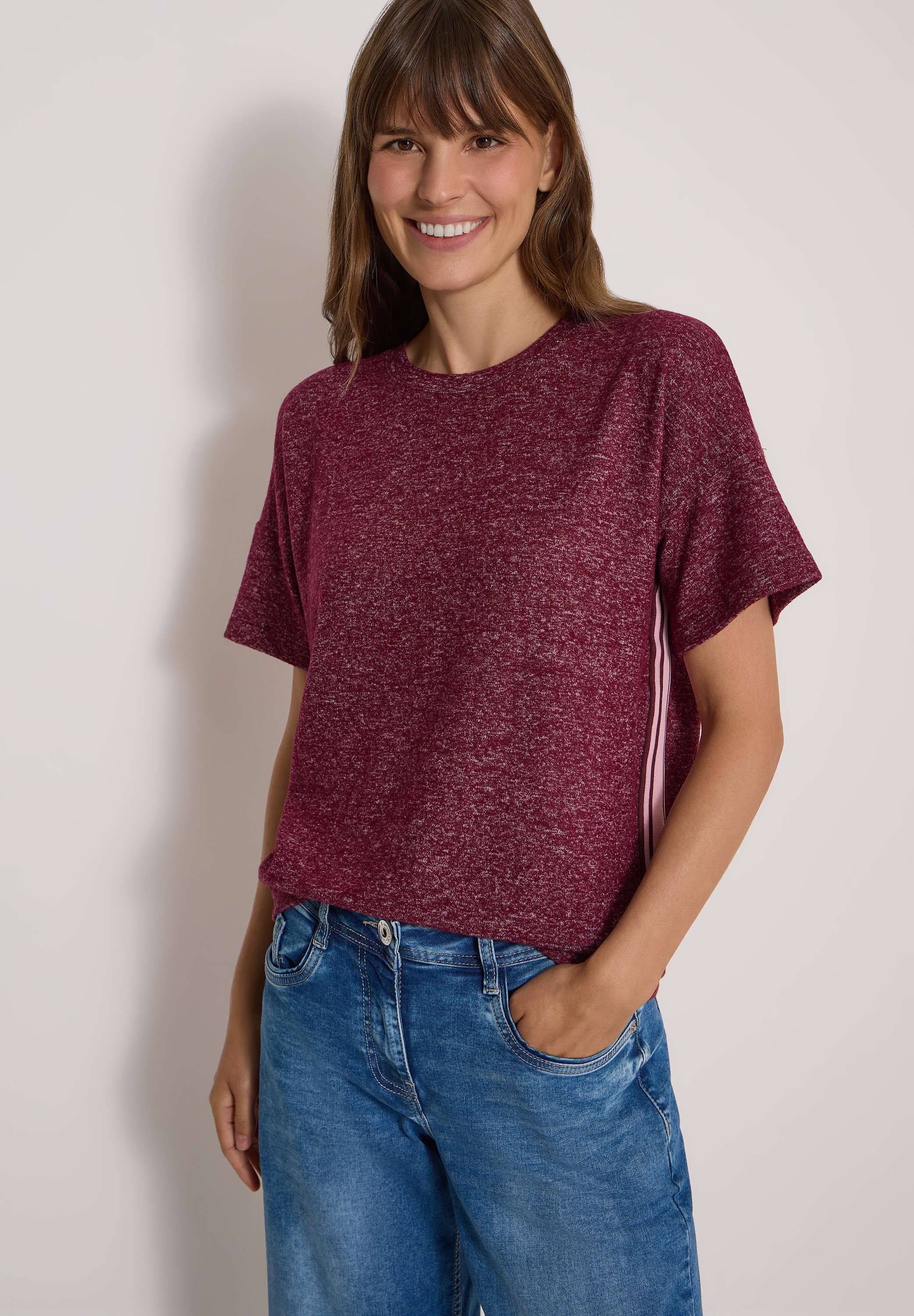 Image of Cecil T-Shirt Sommmershirt -meliert -mit Rundhals und Tape-Details seitlich