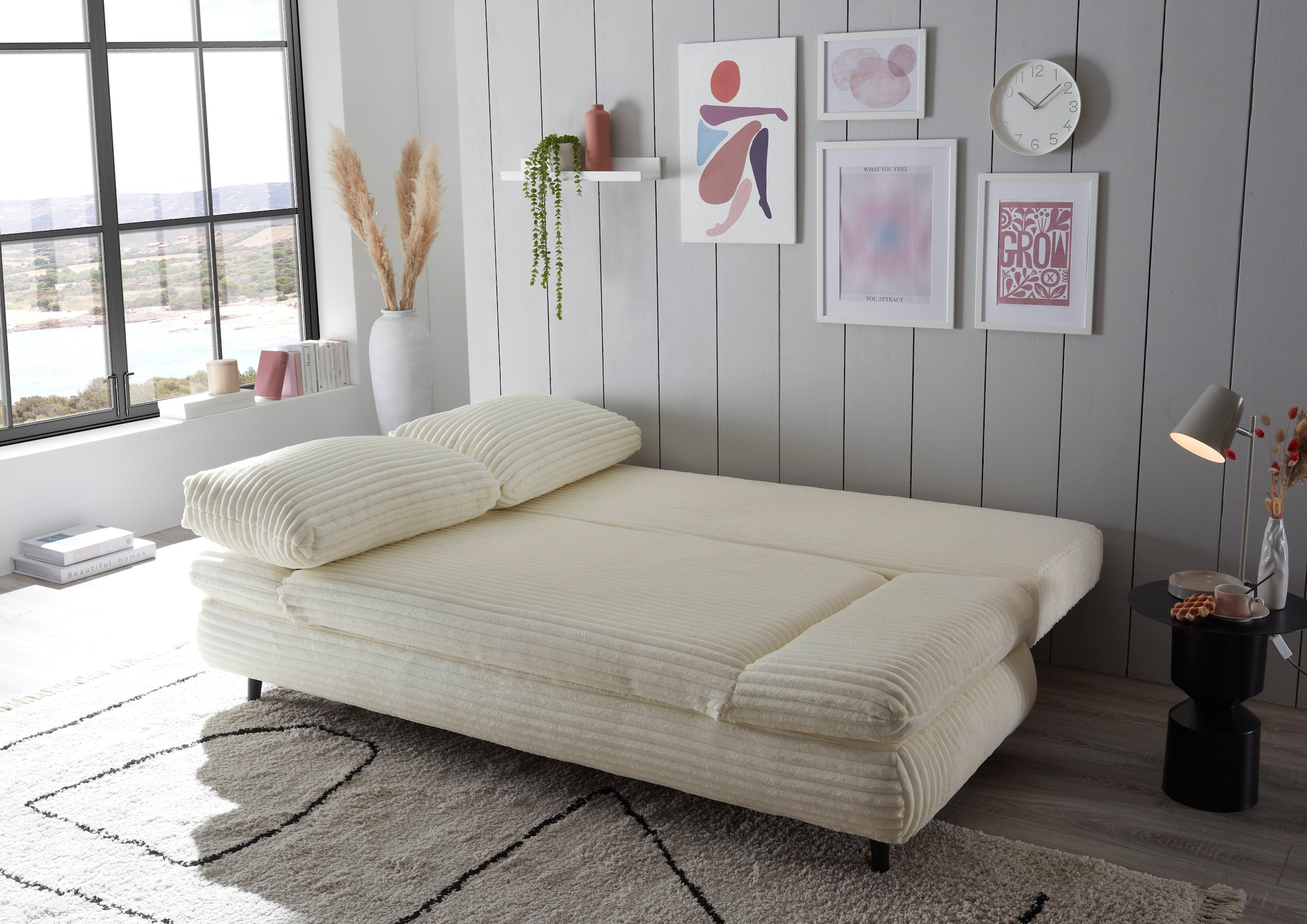 ED EXCITING DESIGN Schlafsofa »Sunny« mit Bettkasten, Armteilverstellung & 2 Rückenkissen