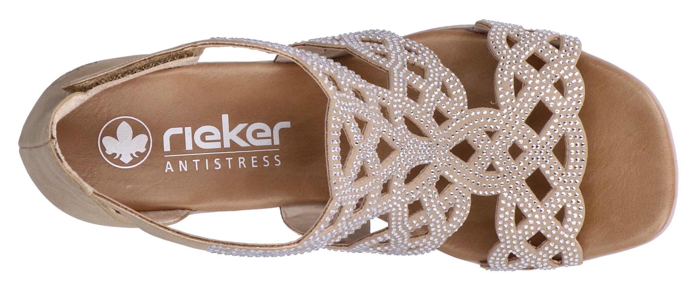 Rieker Sandales  chaussure d'été, sandale à tige, chaussure de vacances, talon bloc avec pierres pailletées