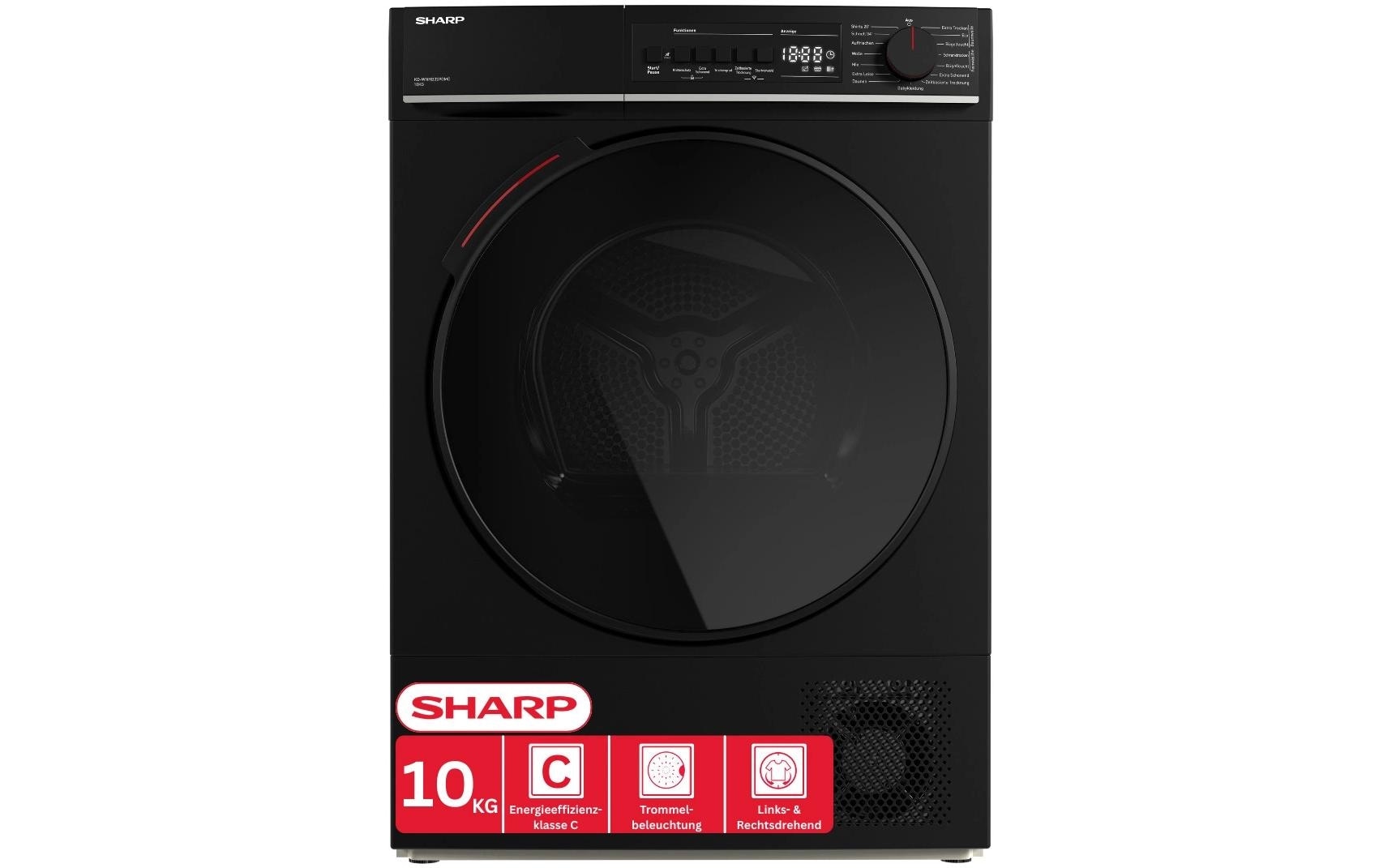 Sharp Lave-linge séchant »KD-WNHB0S9GMC« 64 dB(A) 10kg / +WIFI / EEKC / 2 Tasten / XXL-Tür voll-schwarz / Mat Black