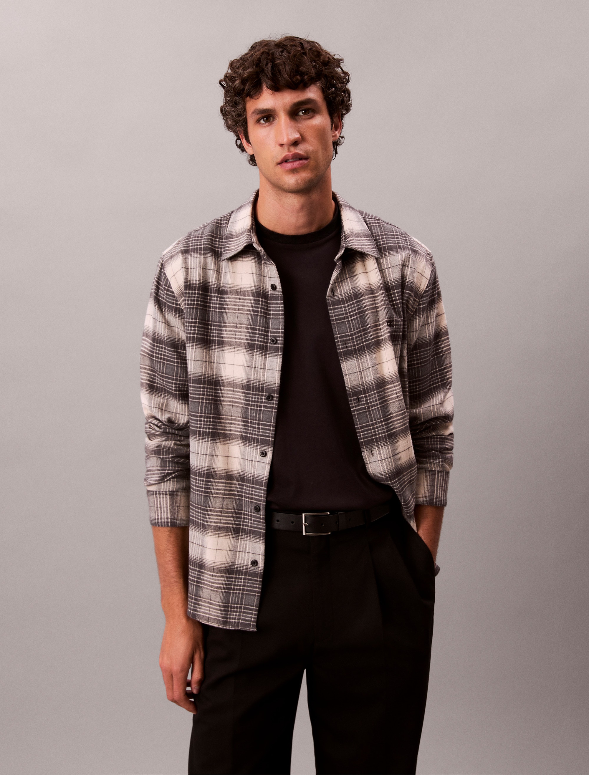 Image of Calvin Klein Jeans Langarmhemd "LS BRUSHED PLAID EASY SHIRT" Mit Rundhalsausschnitt, regular fit