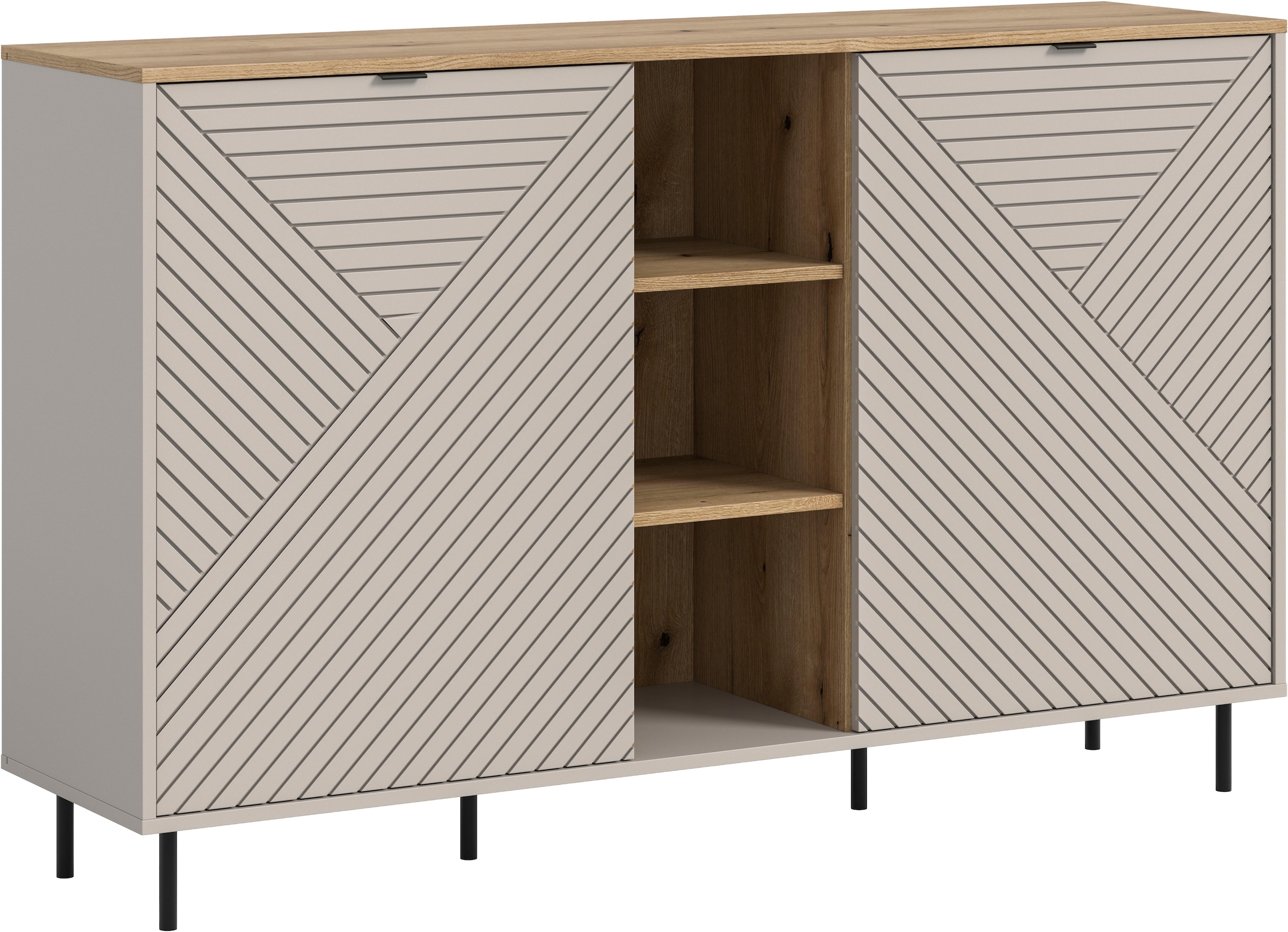 Image of Home affaire Sideboard "RAITA, Breite 154 cm, Front mit Desgin-Fräsung, 2 Türen, viel Stauraum" moderne Farbkombi, individuell einsetzbar, Griffe & Füsse aus Metall, Kommode, Anrichte, Schrank, Highboard, TV-Board