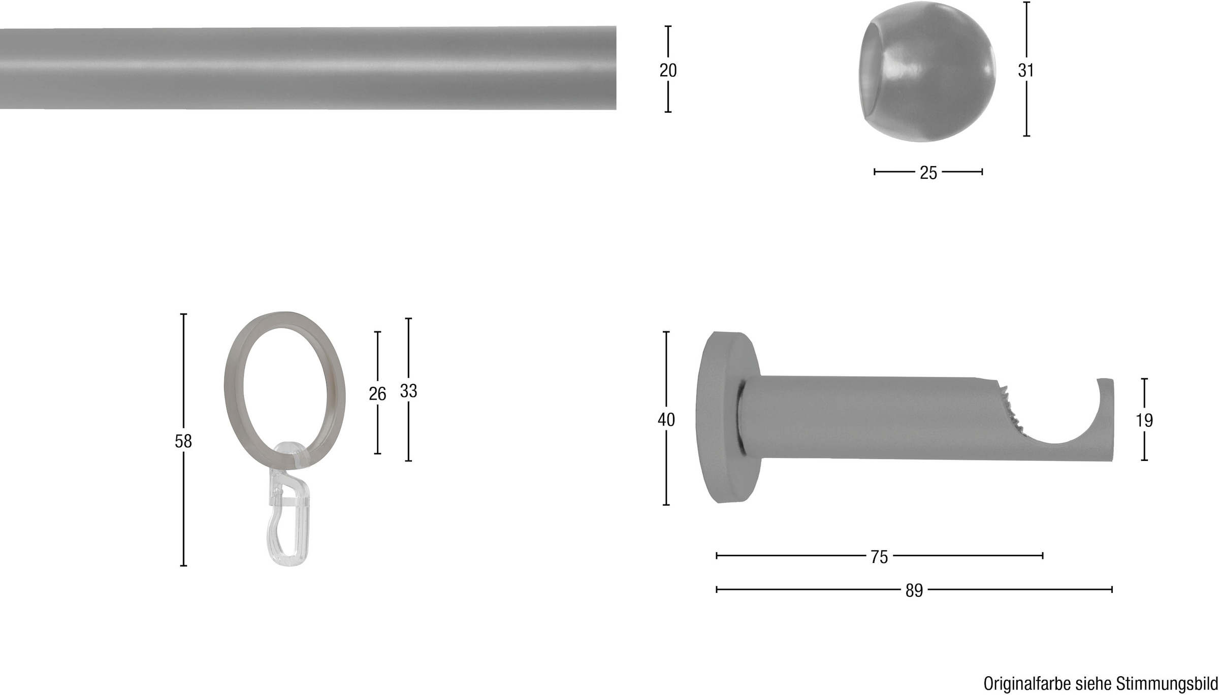GARESA Gardinenstange »Gabi«, 1 läufig-läufig, Fixmass, Fixlänge 120, 160, 200 cm, mit Ringe und Haken