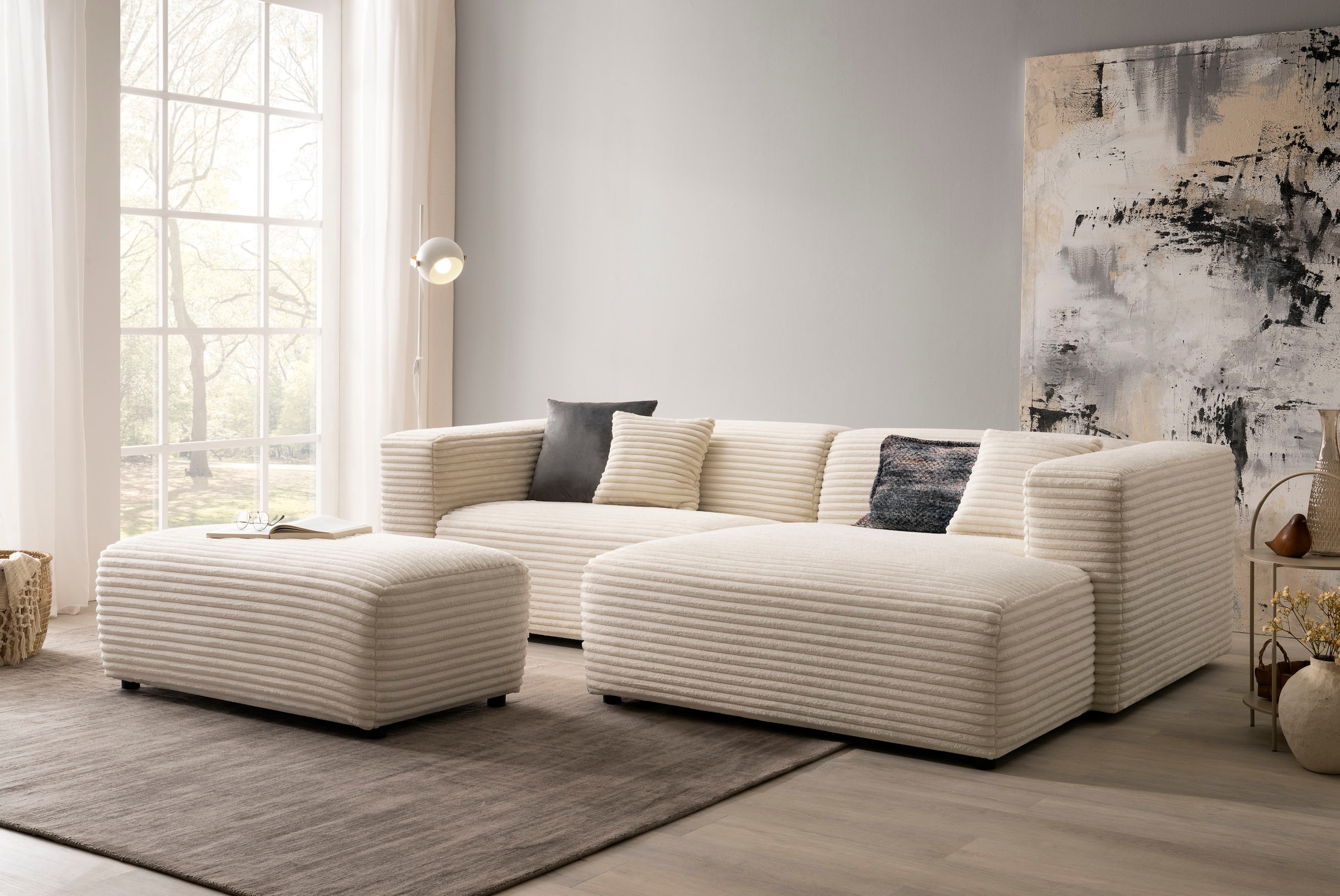 andas Polsterecke »BAKELS, Ecksofa-Set mit Hocker, L-Form mit Schlaffunktion«, Ecksofa-Set (incl. Hocker) im trendigen Megacord