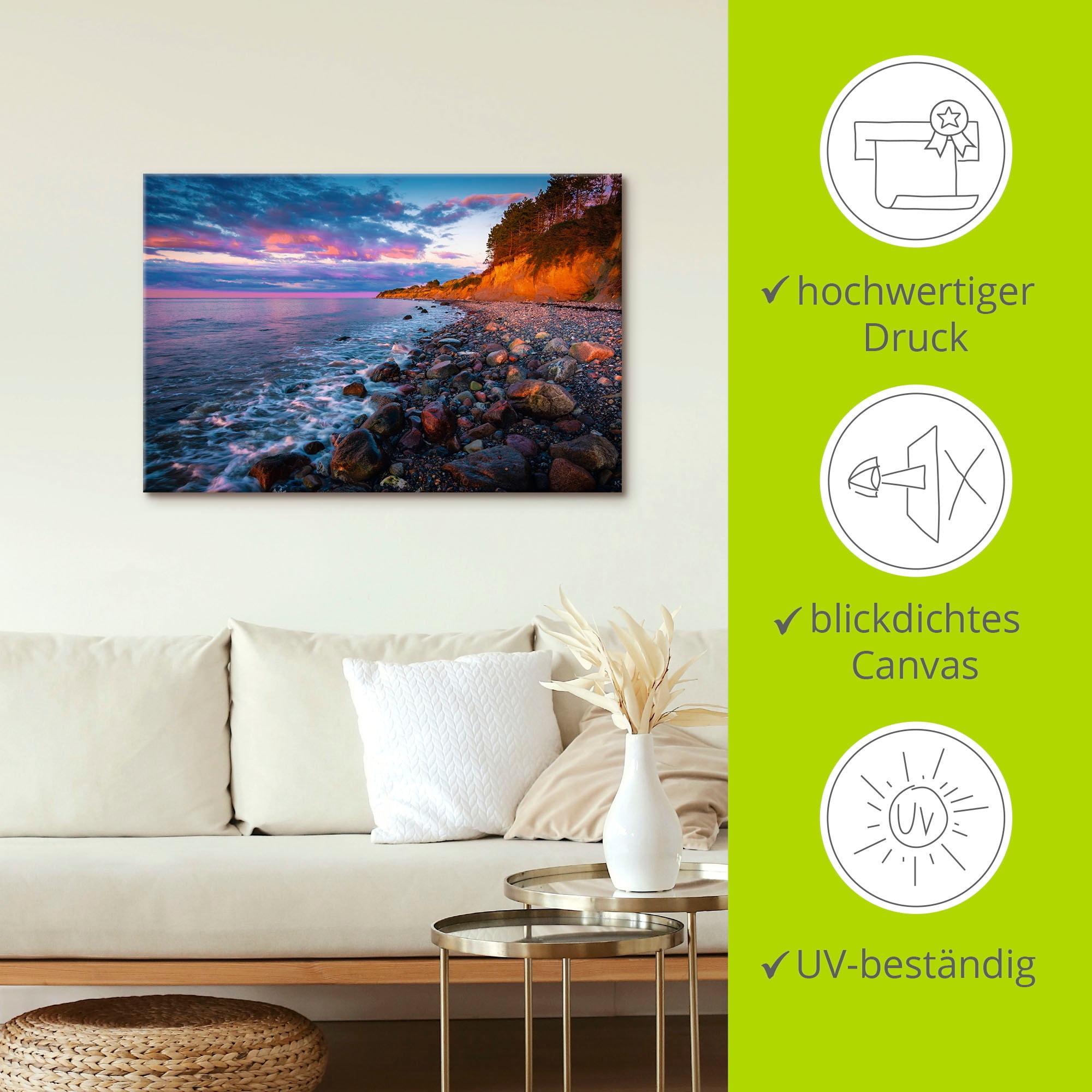 Artland Tableau sur toile »Sonnenuntergang am Steilufer« 1 cuis tlg. auf Holzrahmen gespannt