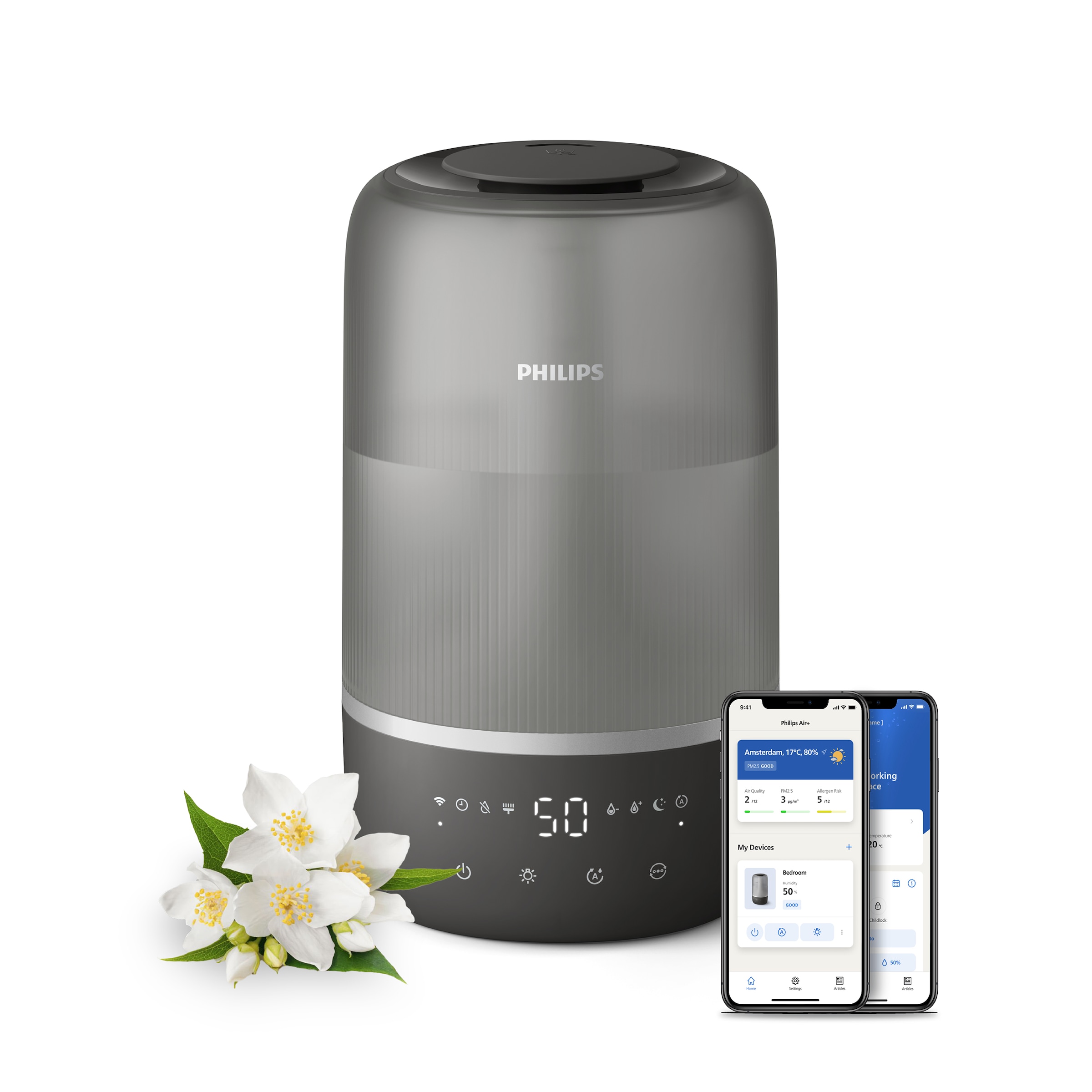 Image of Philips Luftbefeuchter "HU1510 1000 Series, ultraschall" 3 l Wassertank für 41 m² Räume, mit Aroma-Diffusor, Stimmungslicht, App verbunden