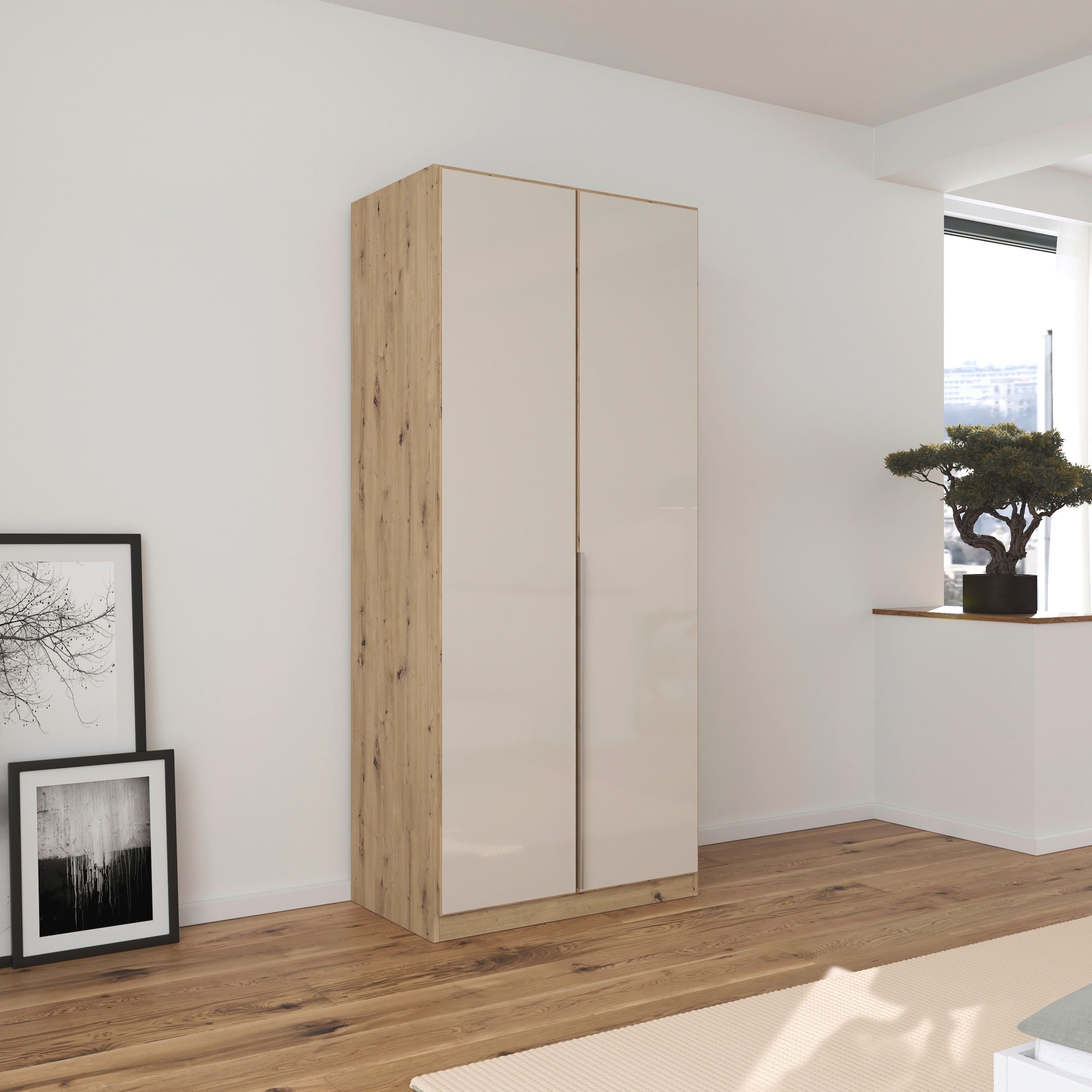 GOODproduct Armoire à portes battantes »Kleiderschrank Kleiderschränke Schrank Garderobe AGORDO mit Glasfront« en deux couleurs de poignées, largeurs 91-405 cm,  aménagement intérieur réfléchi, en 8 largeurs et 2 hauteurs MADE IN GERMANY