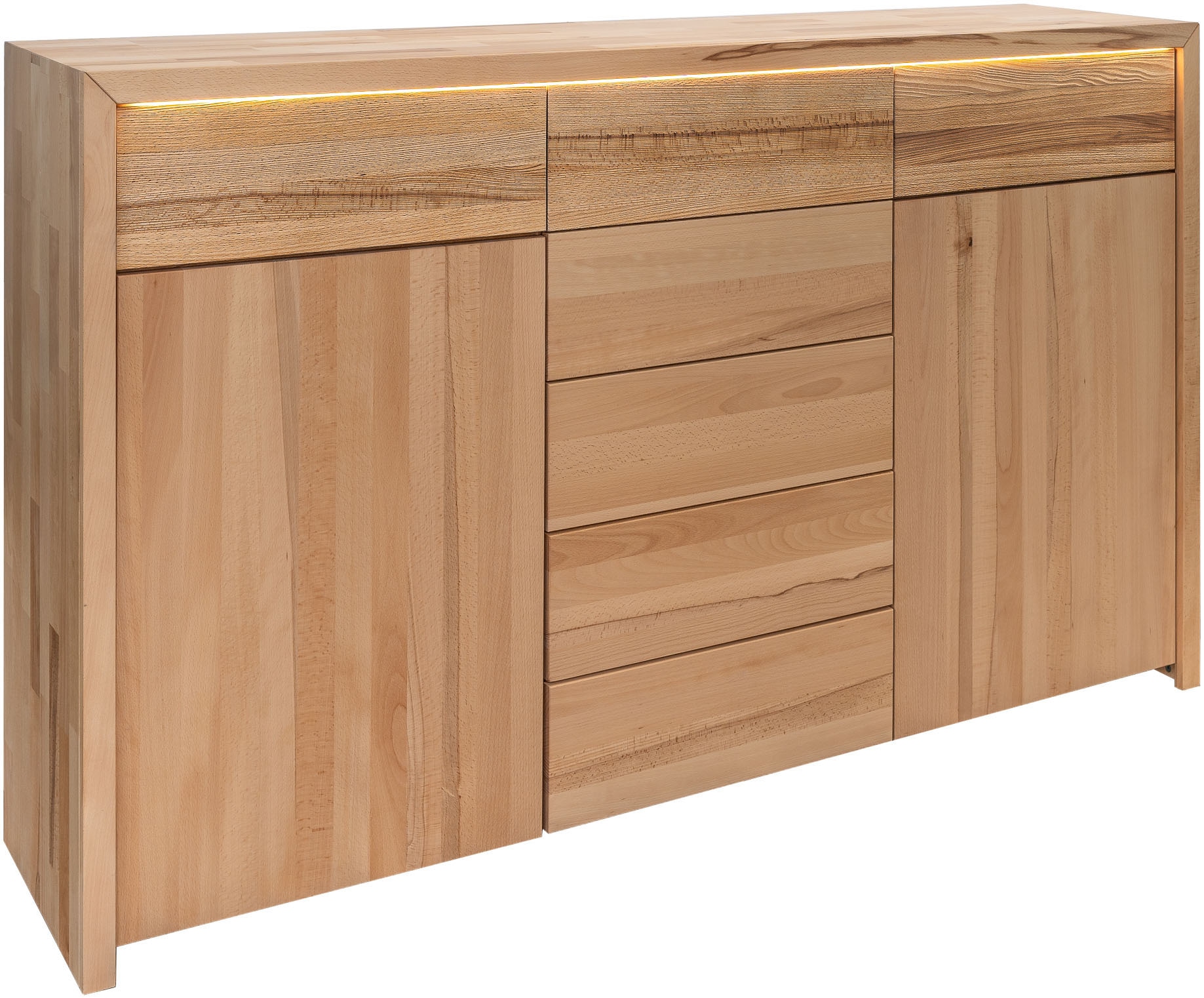 Home affaire Kombikommode »Léopoldine« Kommode aus Kernbuche, Breite 188cm, inkl. LED-Beleuchtung