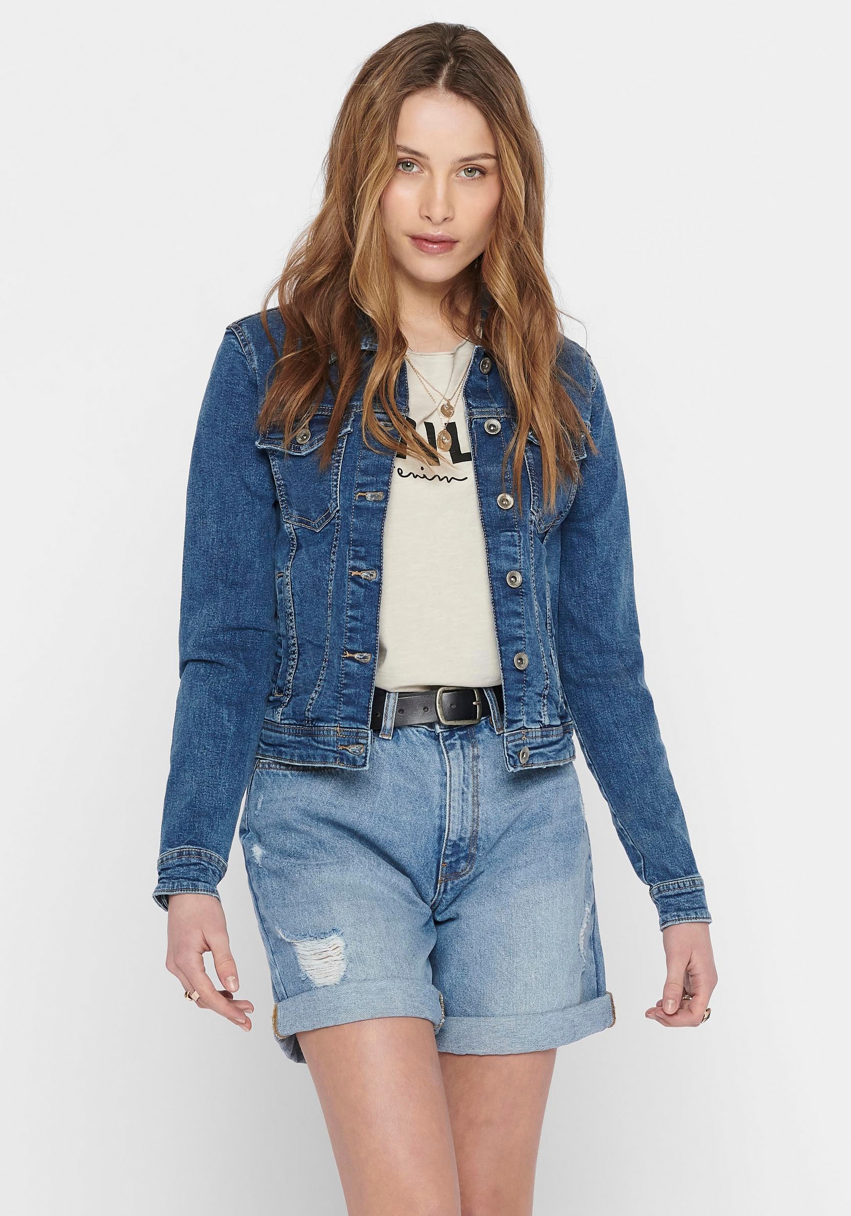 ONLY Jeansjacke »ONLTIA DNM JACKET MB BEX02 NOOS«, in leichter Used-Waschung mit Stretch