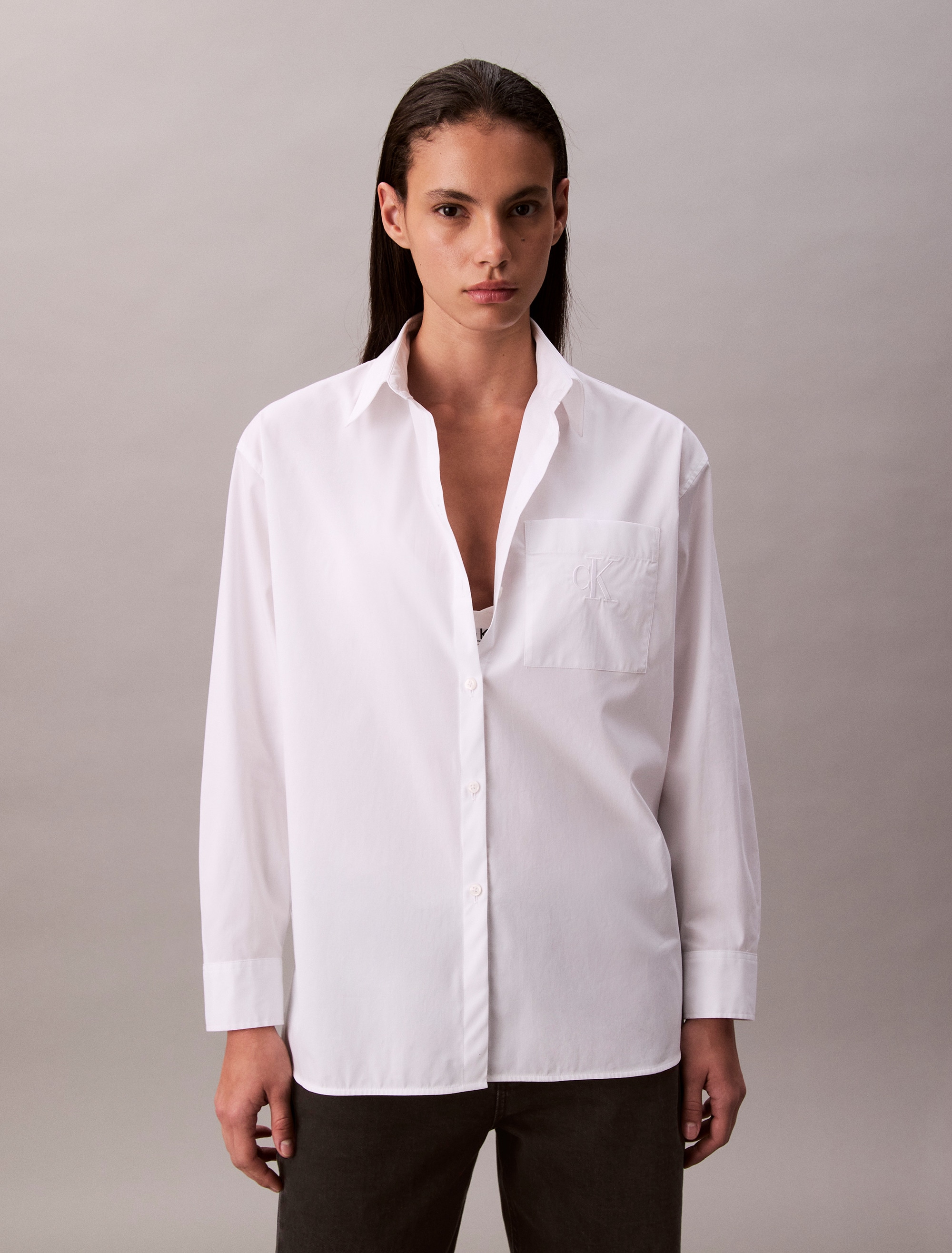 Image of Calvin Klein Jeans Hemdbluse relaxte Passform, Stickerei auf der Brusttasche
