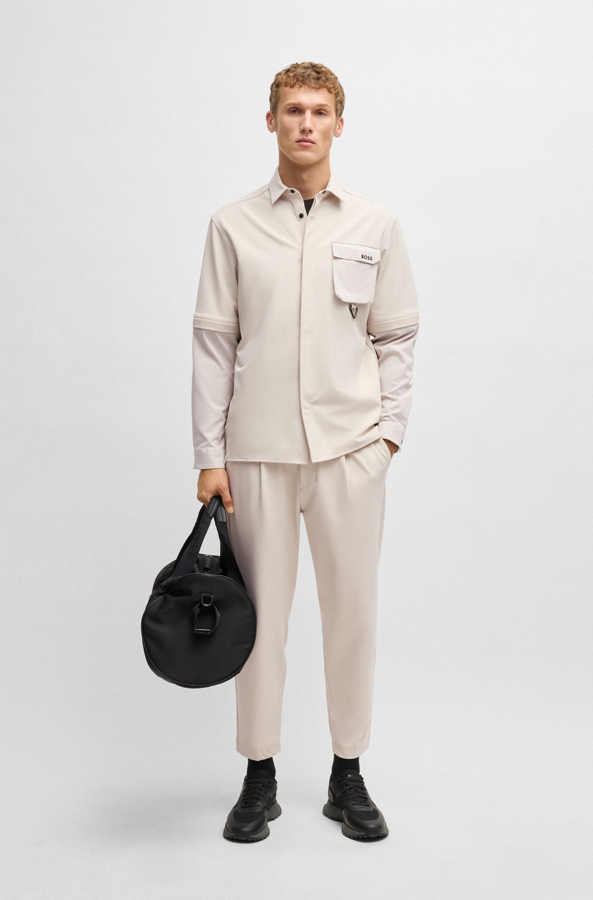 BOSS GREEN Webhose »T_Convert-Pleat«, mit Zugbund und Markenlabel