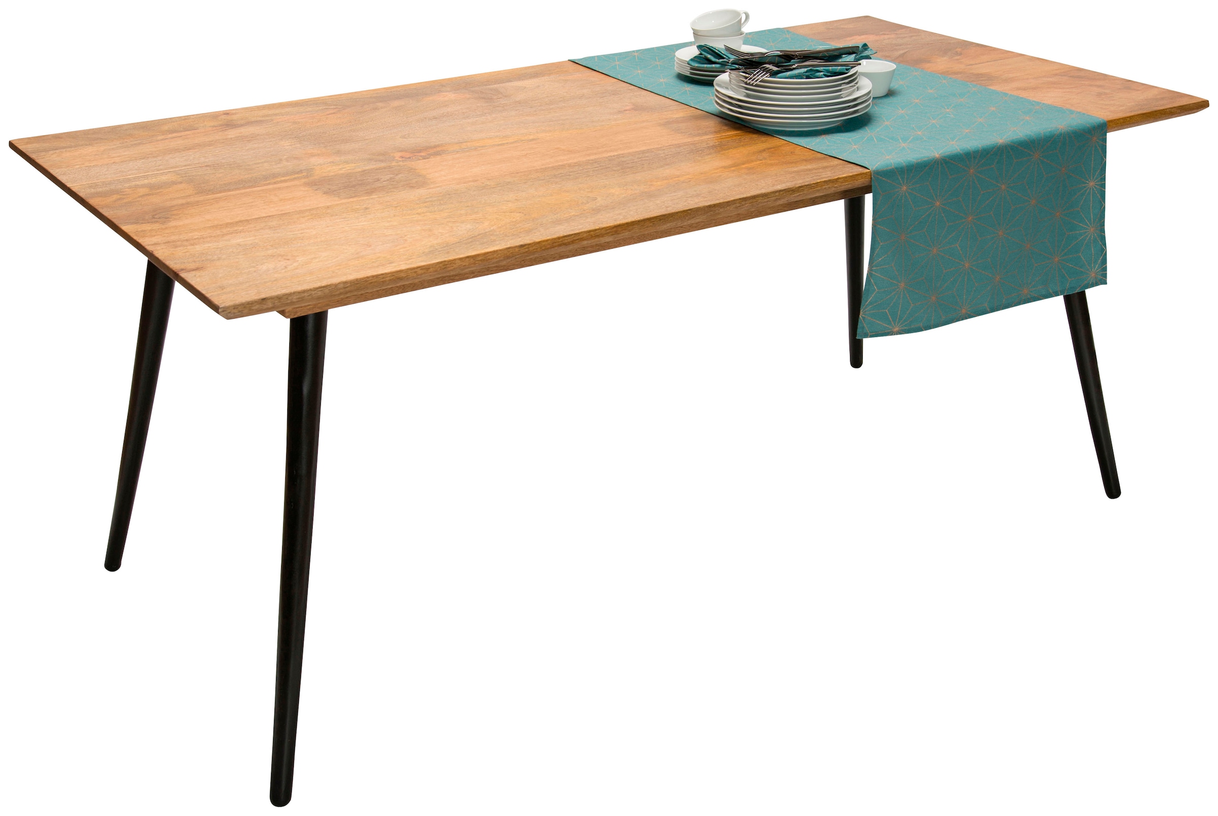 SIT Esstisch »Molfetta aus Mangoholz Massivholz mit Schweizer Kante & Metallbeinen« Modernes Industrial-Design mit konischen schwarzen Metallbeinen