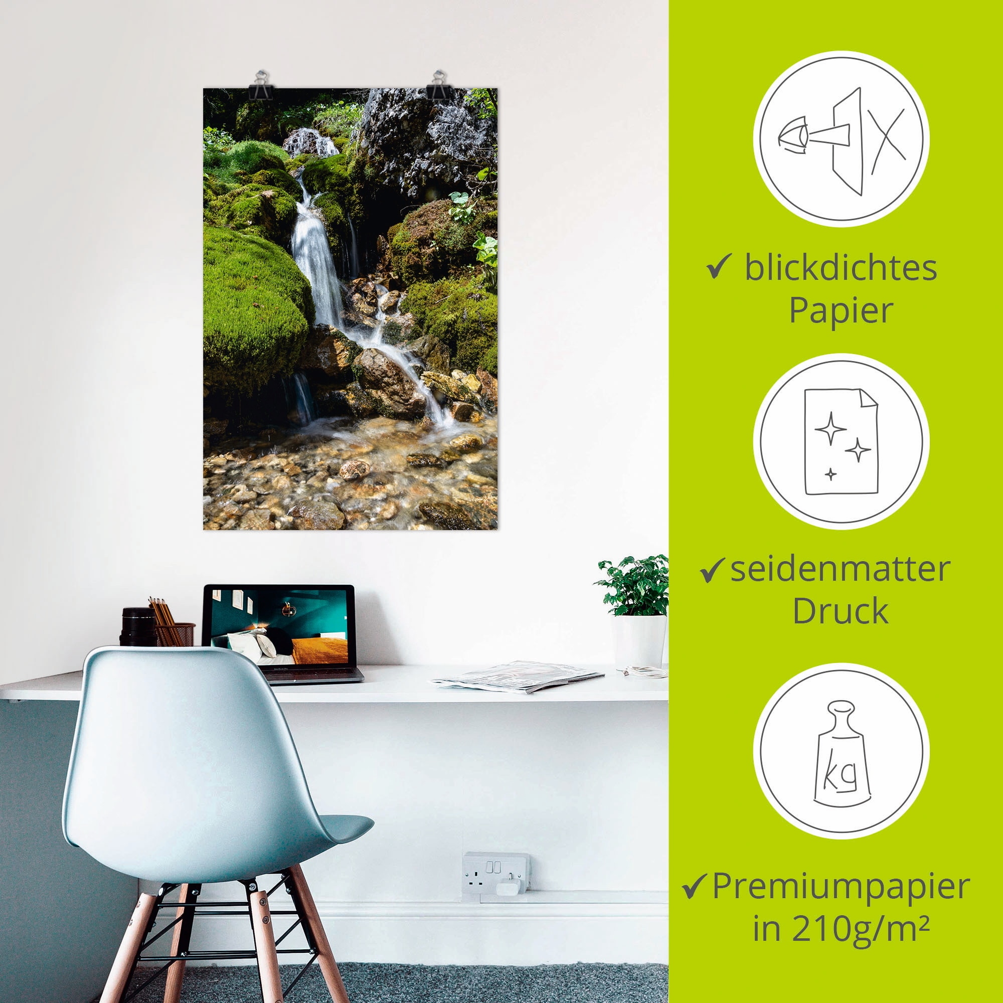 Artland Wandbild »Kleiner Wasserfall in den Bergen«, Gewässer, (1 St.), als Leinwandbild, Poster, Wandaufkleber in verschied. Grössen