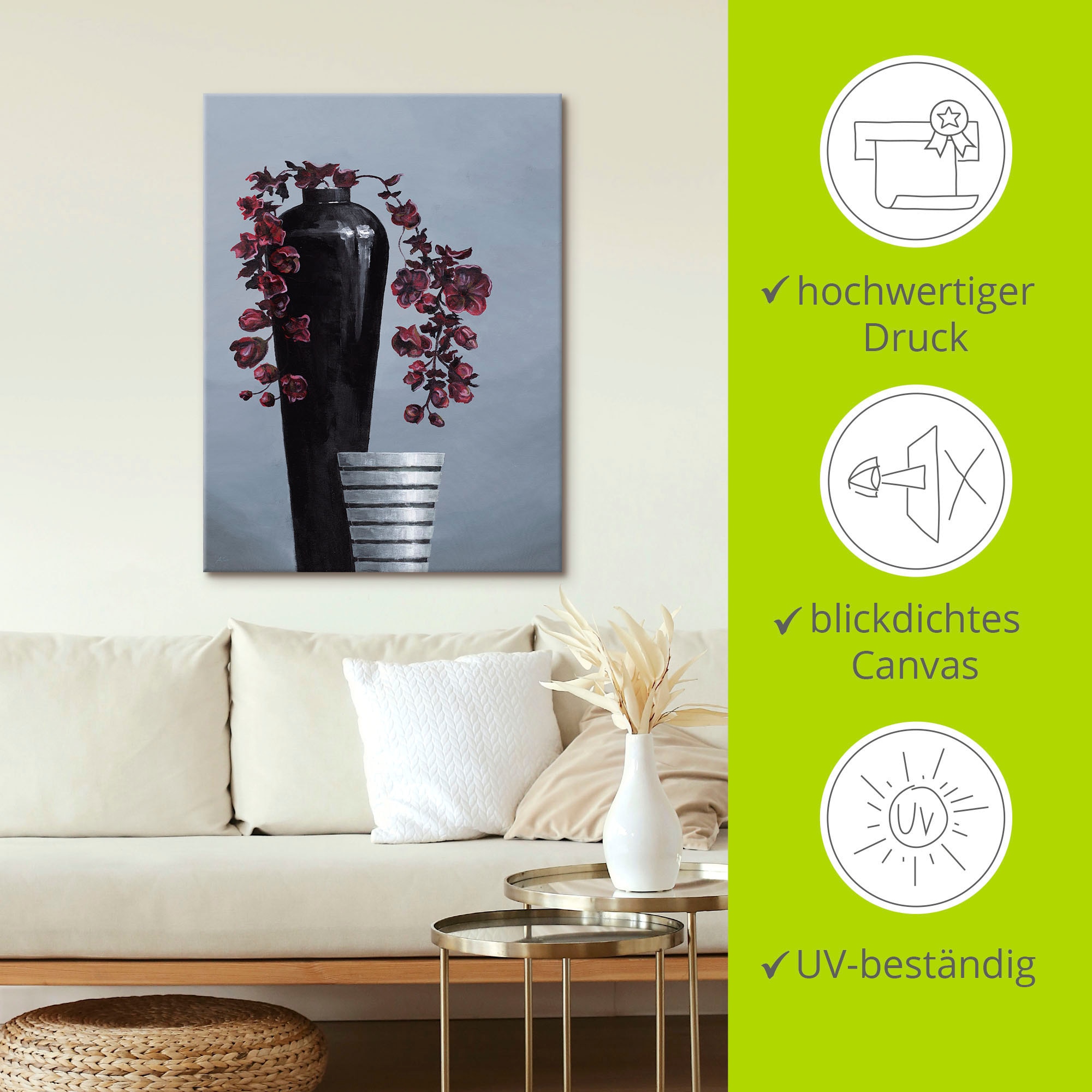 Artland Leinwandbild »Metallische Vasen« Vasen & Töpfe 1 Stk. tlg. auf Holzrahmen gespannt