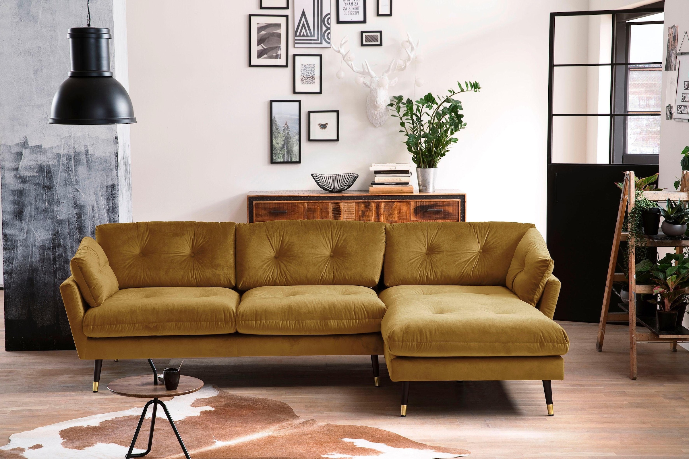 Trends by HG Ecksofa »Japan L-Form«, mit Fuss in Holz-Metallkombination, Recamiere rechts oder links