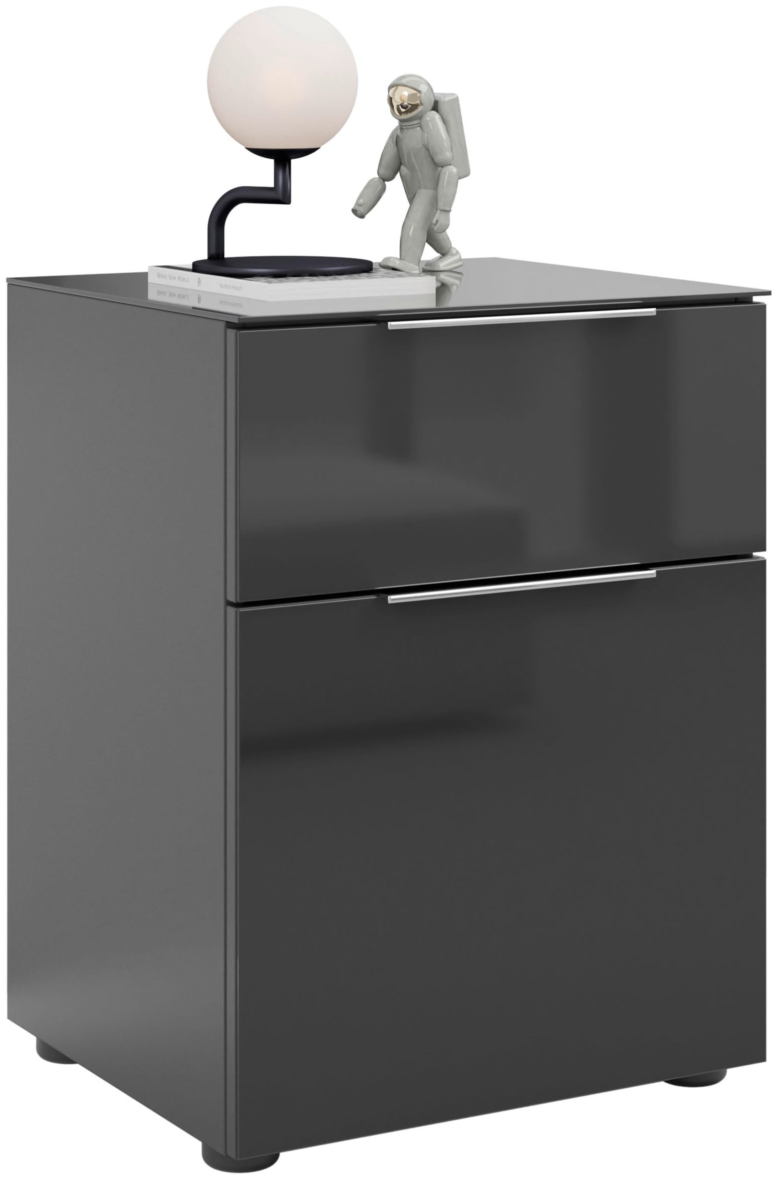 Manjana Möbel Nachtkommode »Nachtkommode mit Chrom oder Schwarz matten Metallgriffen«