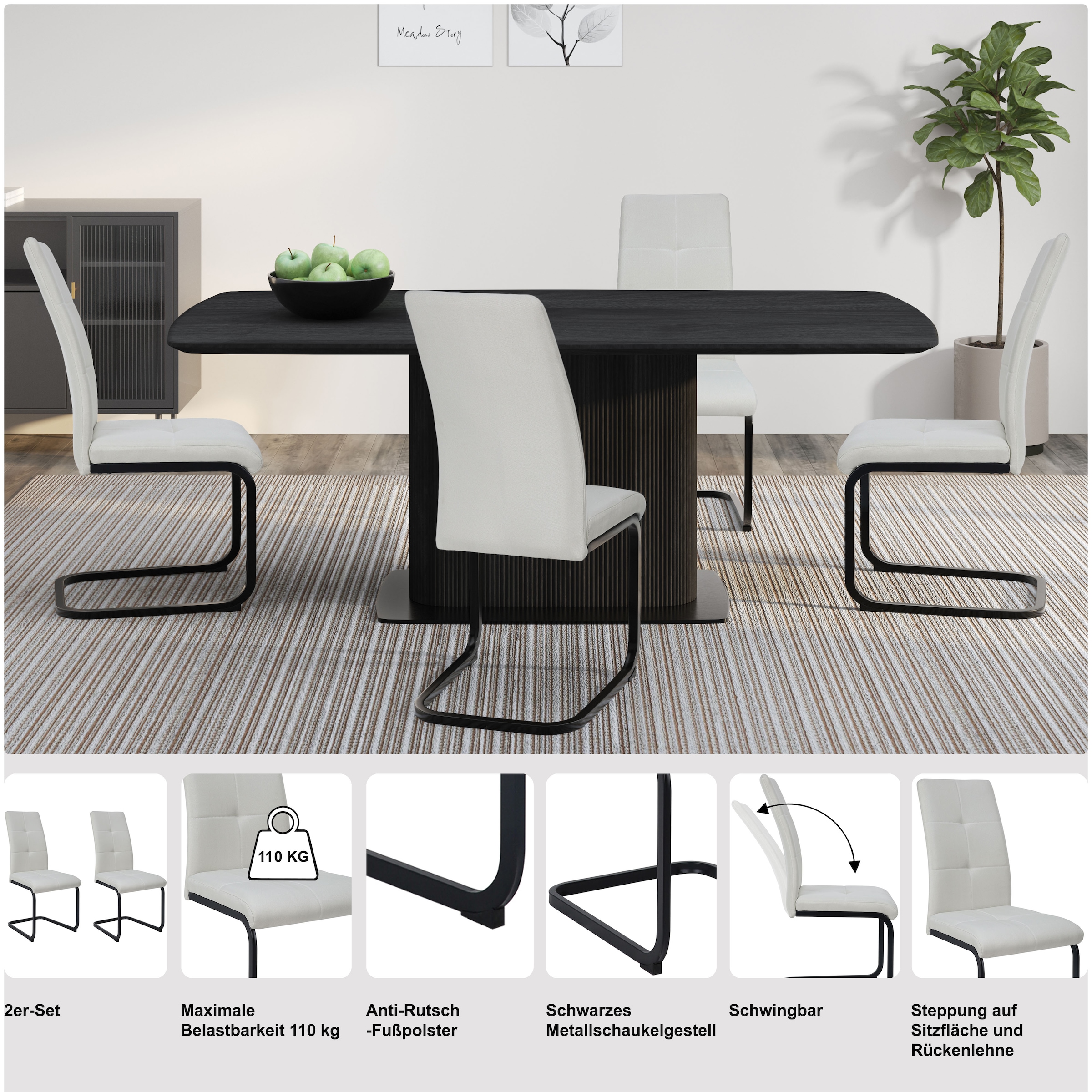 GOODproduct Esszimmerstuhl »Calgoty« () 2 Stk.Freischwinger, gepolsterte Rückenlehne und Sitzfläche, Sitzhöhe 48 cm