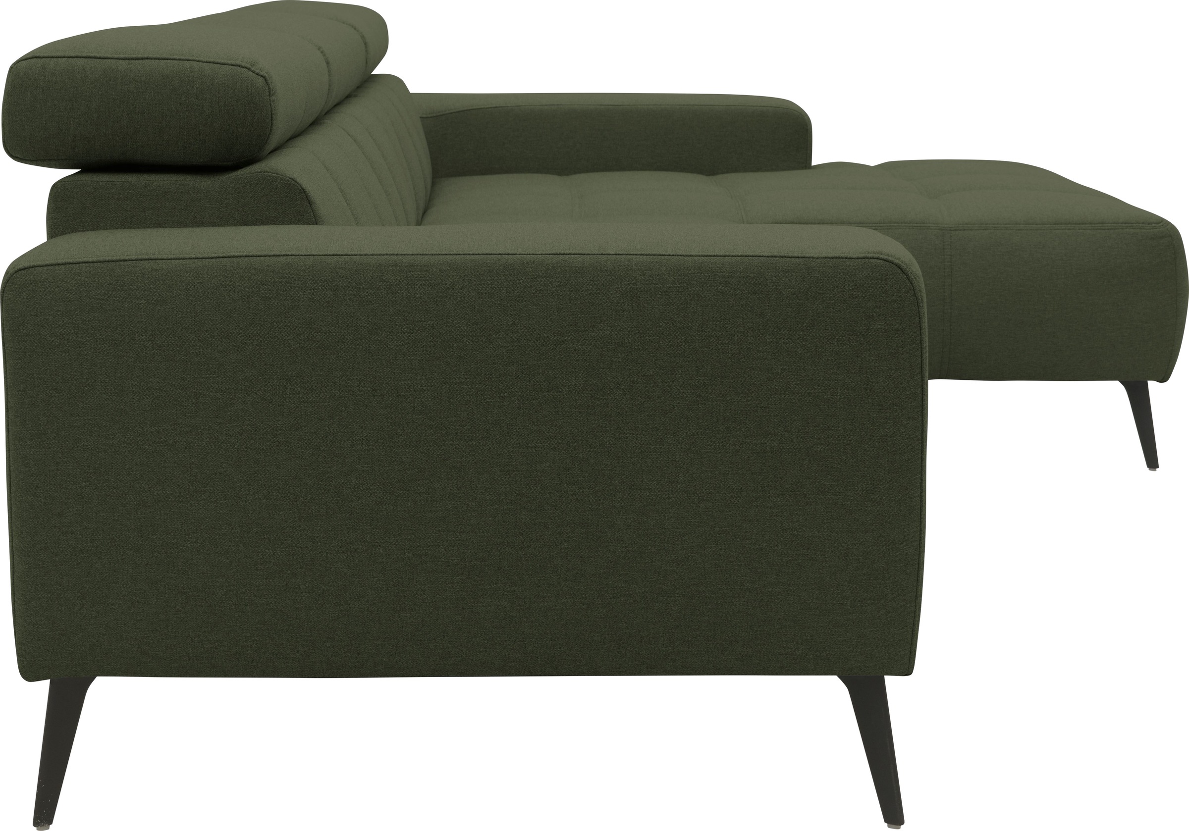 DOMO collection Ecksofa »Trento L-Form, mit Kufenfuss oder Einzelfuss«, wahlweise mit Kopfteilverstellung, Recamiere links/rechts bestellbar