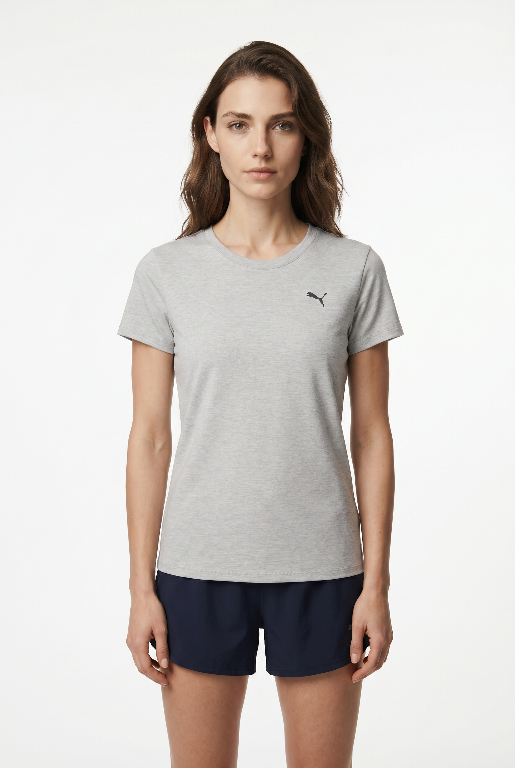 PUMA T-shirt d'entraînement »W TAD ESSENTIAL HEATHER TEE« avec petit logo sur la poitrine, manches courtes, longueur normale