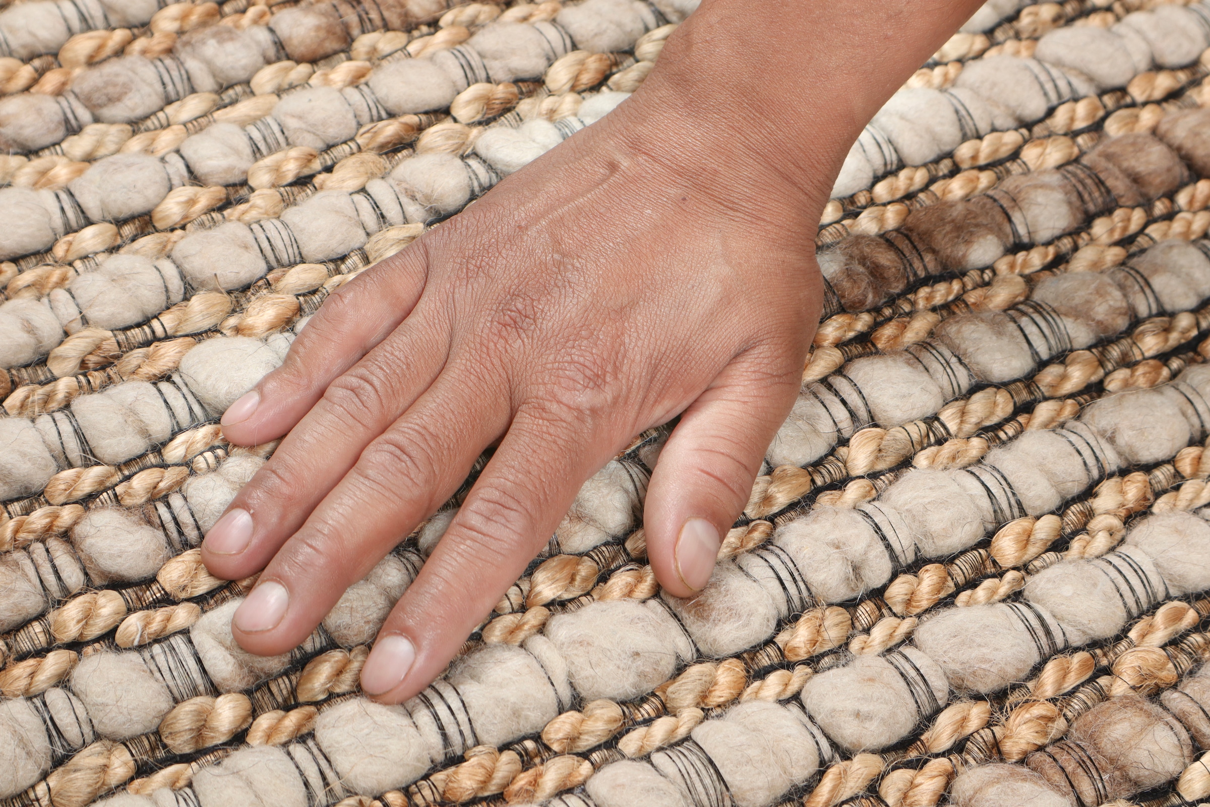 my home Wollteppich »Leevy, Wolle und Jute- handgewebt«, rechteckig, 25 mm Höhe, handgewebt, Handweb Teppiche, Wohnzimmer, Schlafzimmer, Esszimmer