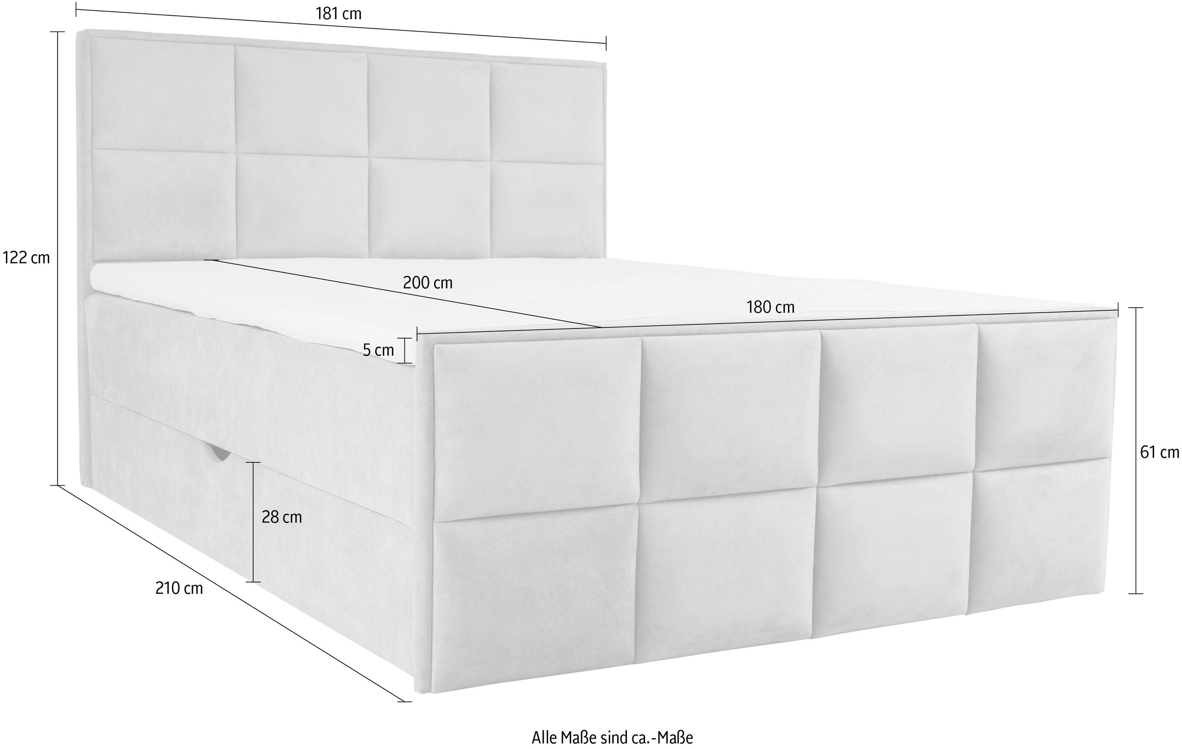 Leonique Boxspringbett »Timeo«, in den Breiten 120,140,160 & 180 cm erhältlich