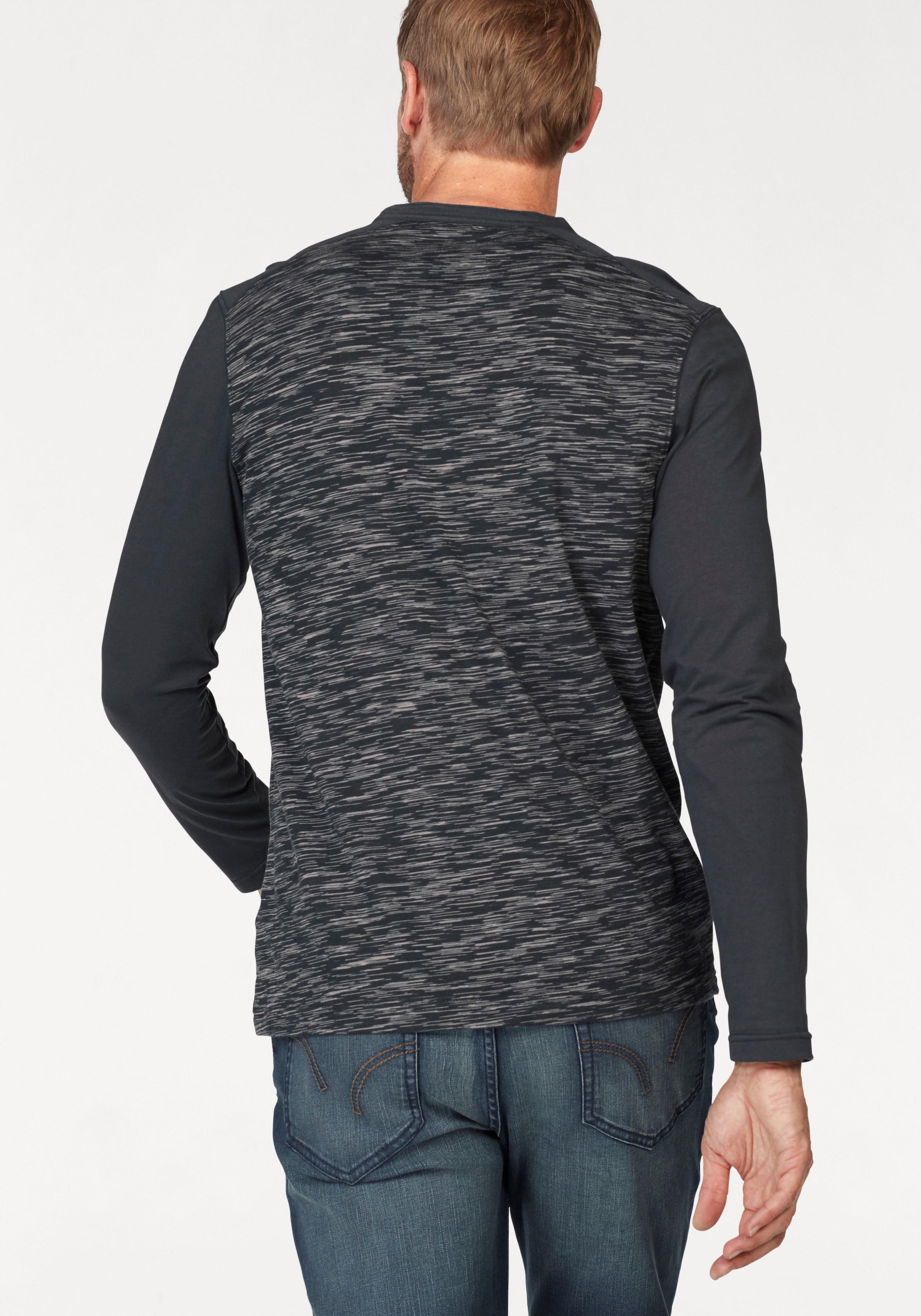 Arizona Longsleeve, Langarm, melierte Optik, Rundhalsausschnitt mit Knopfleiste