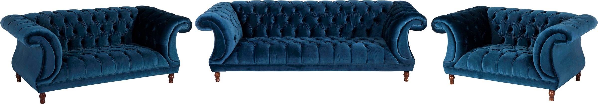 Max Winzer® Chesterfield-Sofa »Isabelle«, Knopfheftung & gedrechselten Füssen in Buche Nussbaum, Breite 260 cm