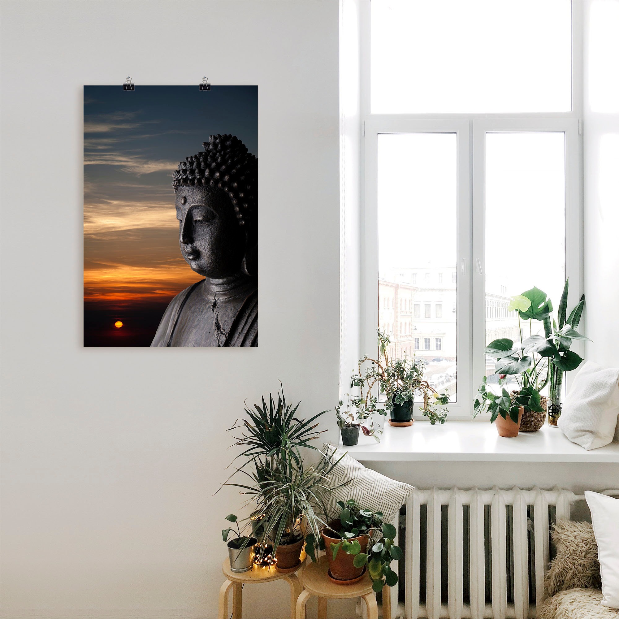Artland Wandbild »Buddha Statue vor Sonnenuntergang«, Buddhismus, (1 St.), als Alubild, Leinwandbild, Wandaufkleber oder Poster in versch. Grössen