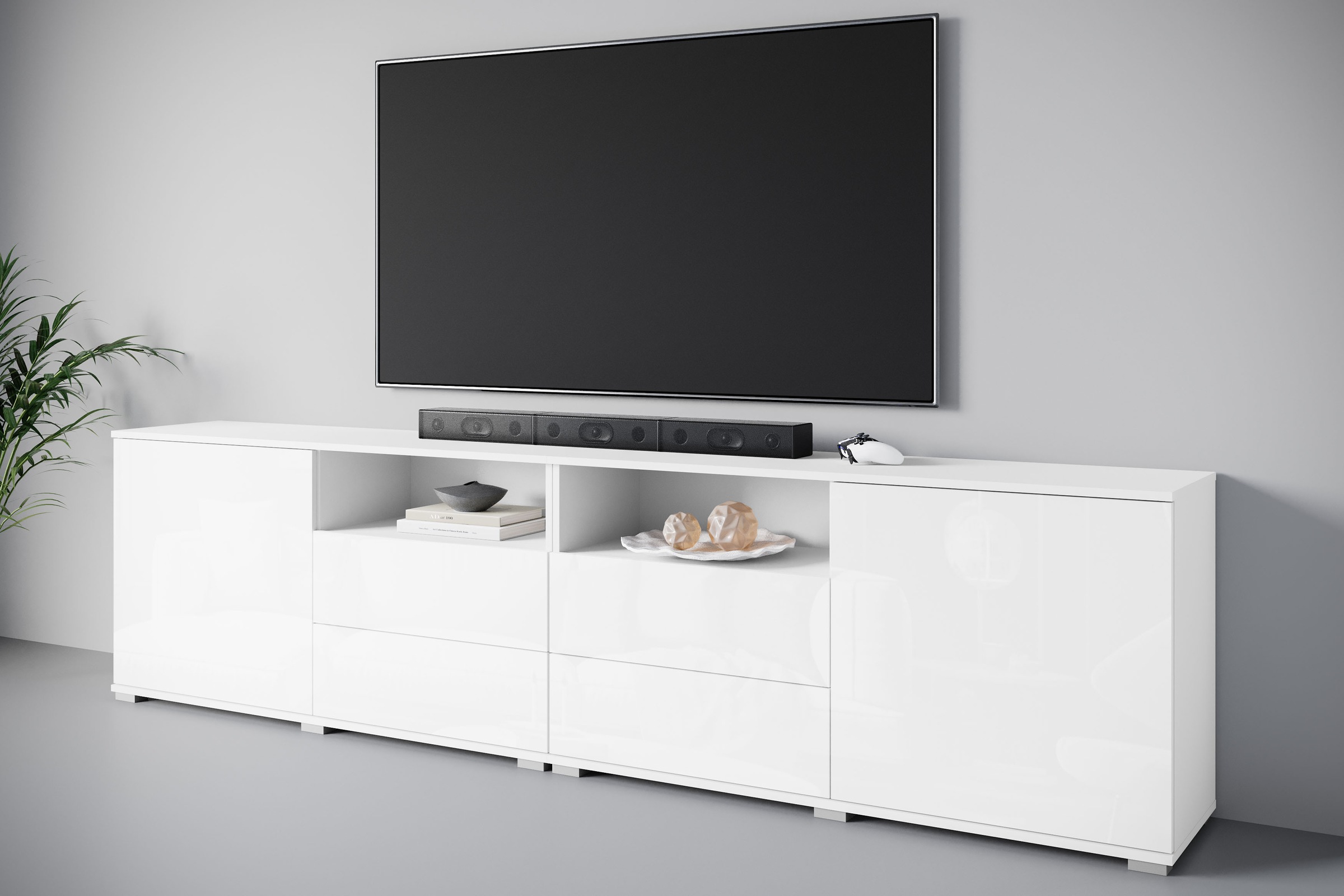 Image of GOODproduct Lowboard "Kenia, TV-Schrank, 240 cm breit, mit 2 Türen und 4 Schubladen" 1 Stk. tlg. Höhenverstellbare Einlegeböden und offene Ablagefächer