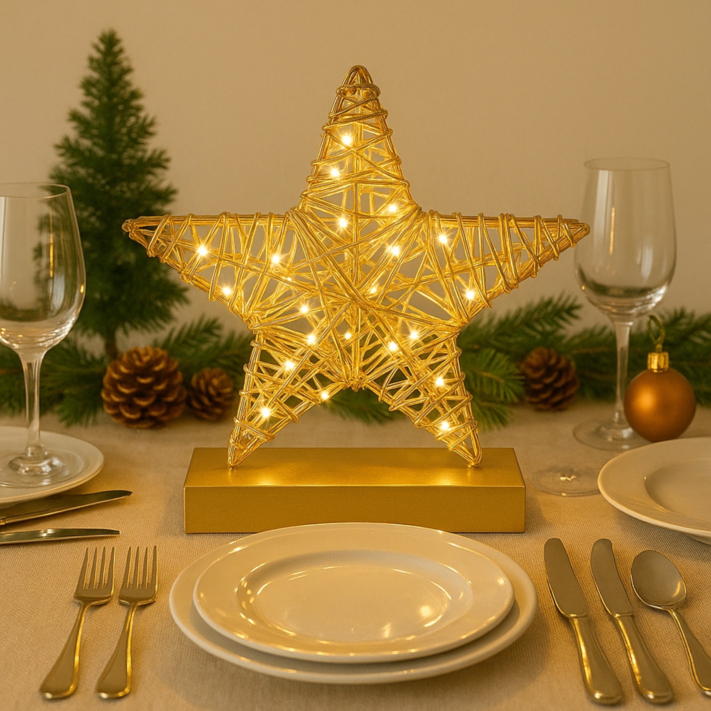 I.GE.A. Figurine décorative LED »LED-Dekoobjekt Stern« métal doré blanc chaud, minuterie, fonctionnement sur piles, décoration de Noël, figurine