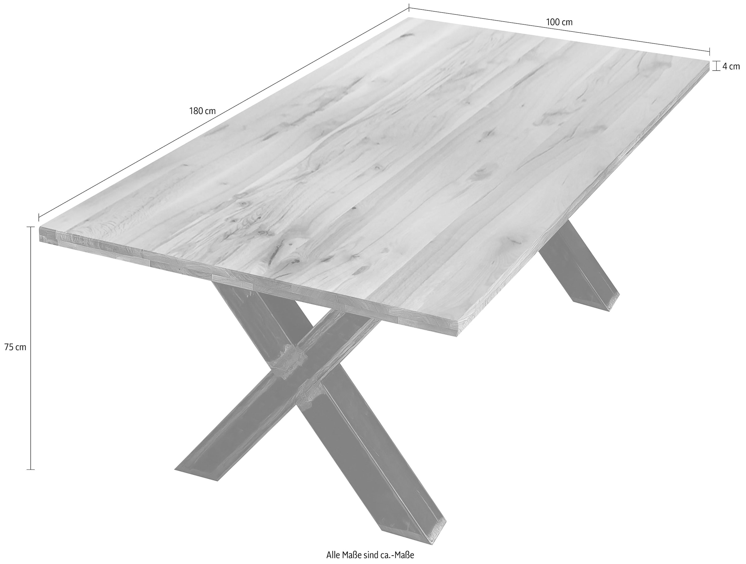 SIT Table de salle à manger »Phoenix Wildeiche Massivholz mit X-Gestell im Used-Look« Chêne sauvage rustique avec structure en X marquante