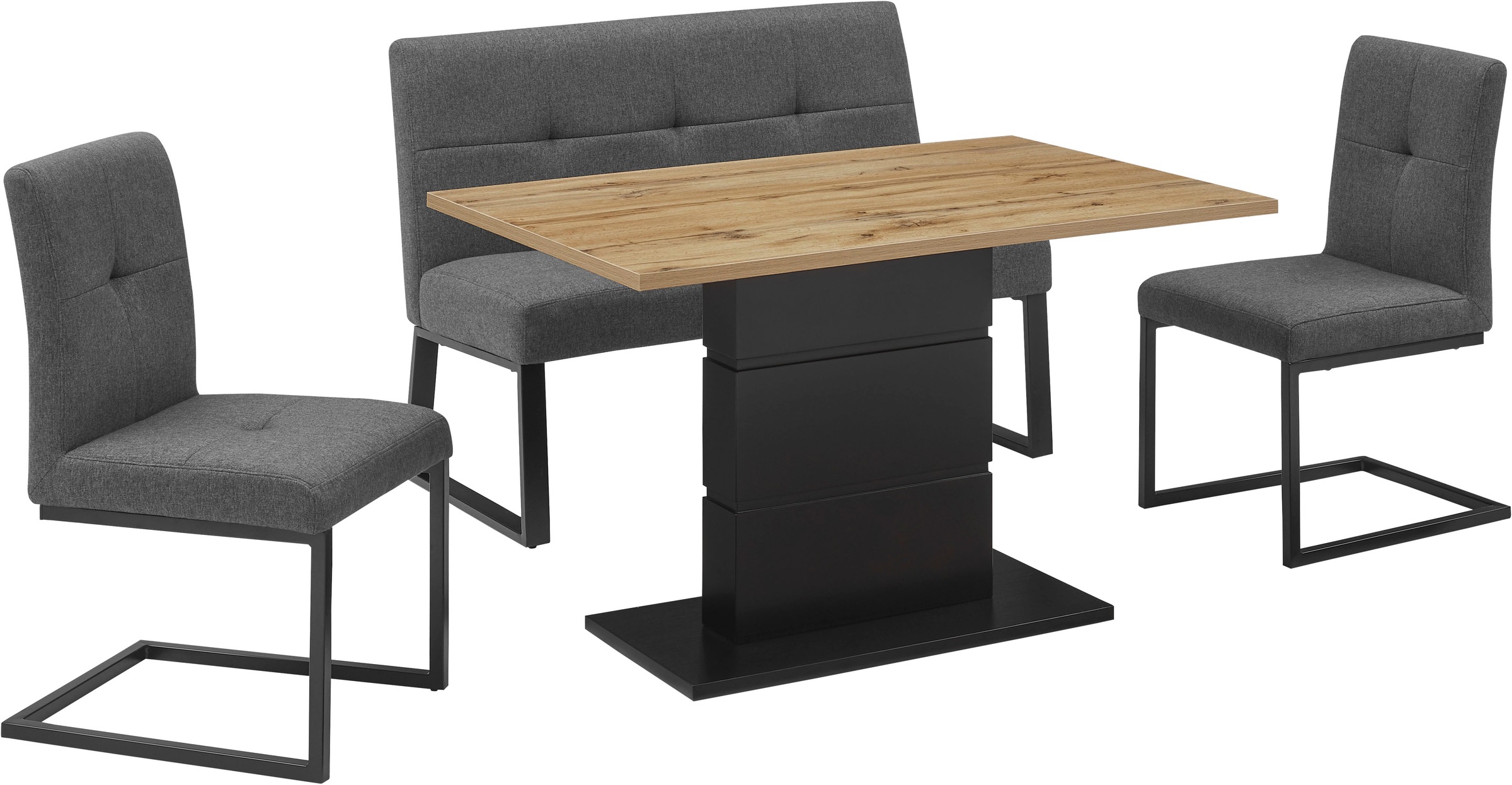 Image of GOODproduct Essgruppe "Geranie" Set, 4 tlg. in Eichenoptik mit schwarzem Säulengestell