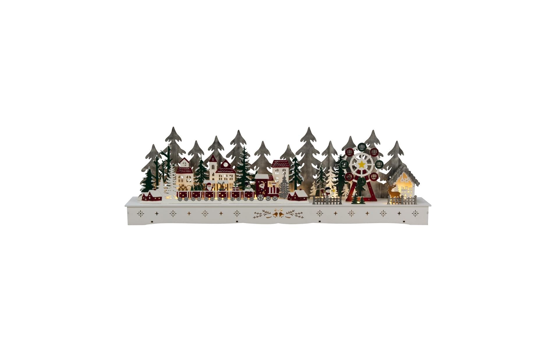 Image of KONSTSMIDE LED Dekoobjekt "Weihnachtsdorf 25 cm x 78 cm" Warmweiss LED Holzsilhouette Dorf 25 cm x 78 cm