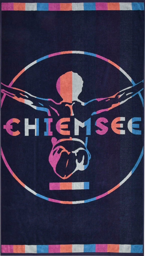 Image of Chiemsee Strandtuch »Ibiza«, (1 St.), saates Marineblau mit einem pastelfarbigen Logodruck bei Ackermann Versand Schweiz