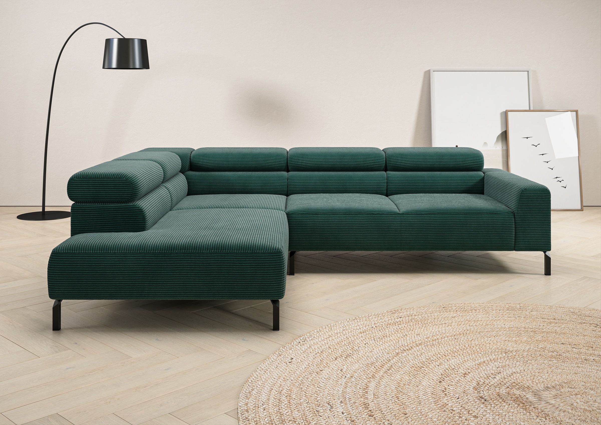 Image of Home affaire Ecksofa "Antonelli, L-Form, inkl. Kopfteilverstellung, Breite 276 cm, bequem" ohne Sitztiefenverstellung, in Cord, grün