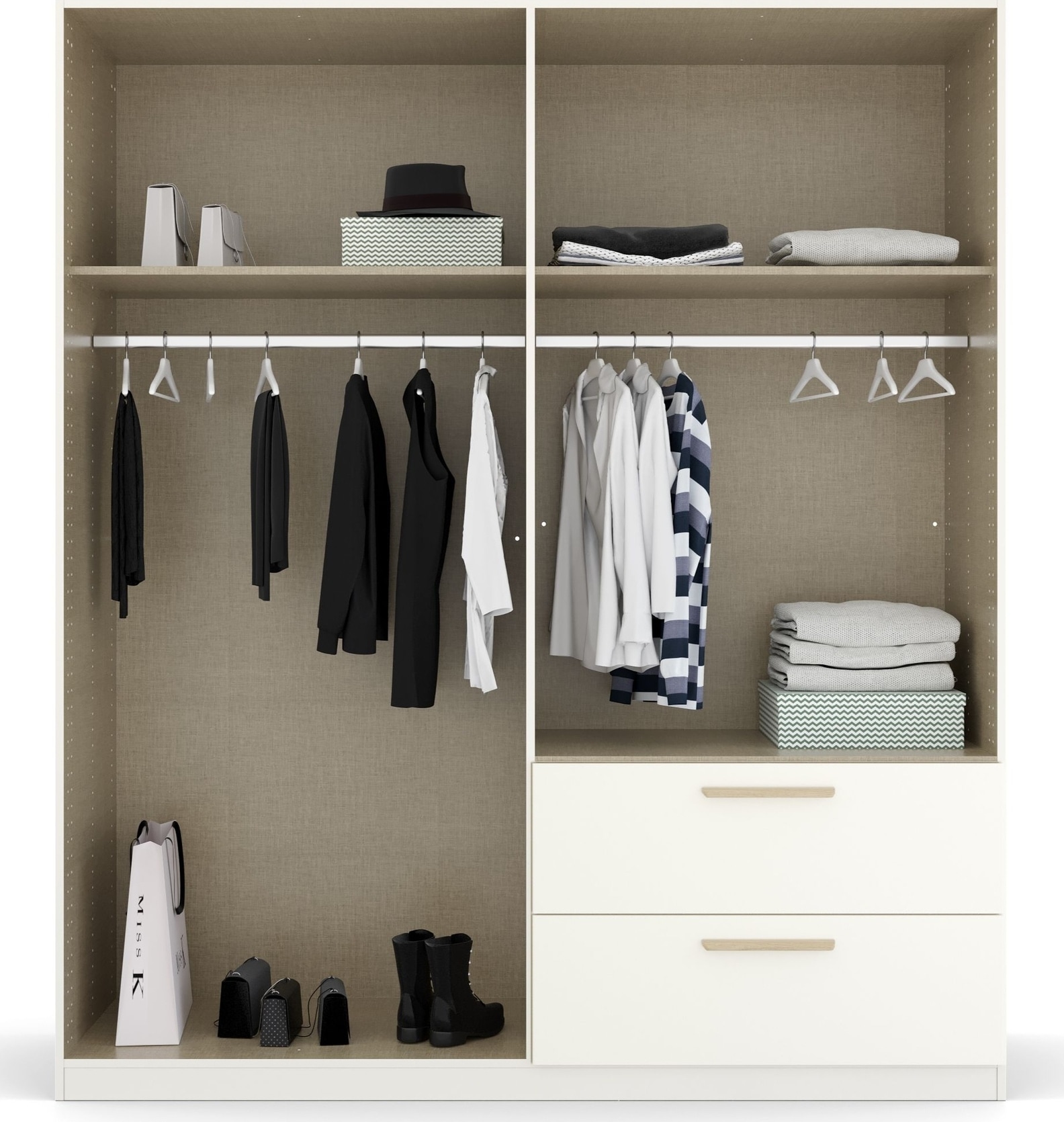 rauch Kleiderschrank »Drehtürenschrank Schrank Garderobe Ankleide SKANDI BY QUADRA SPIN« Breiten: 181/226/271 cm, Höhe 210 cm,  im Landhaus-Stil mit Massivholzgriffen aus Wildeiche, mit Schubladen
