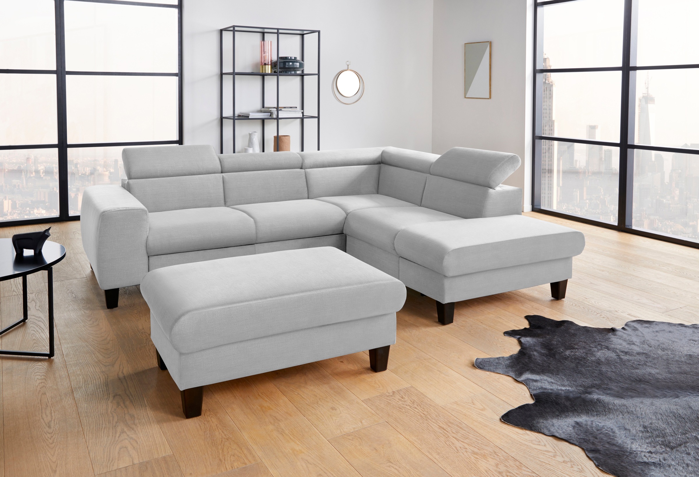COTTA Polstergarnitur »Morven L-Form«, (Set), Set bestehend aus: Ecksofa mit Kopfteilverstellung & Hocker