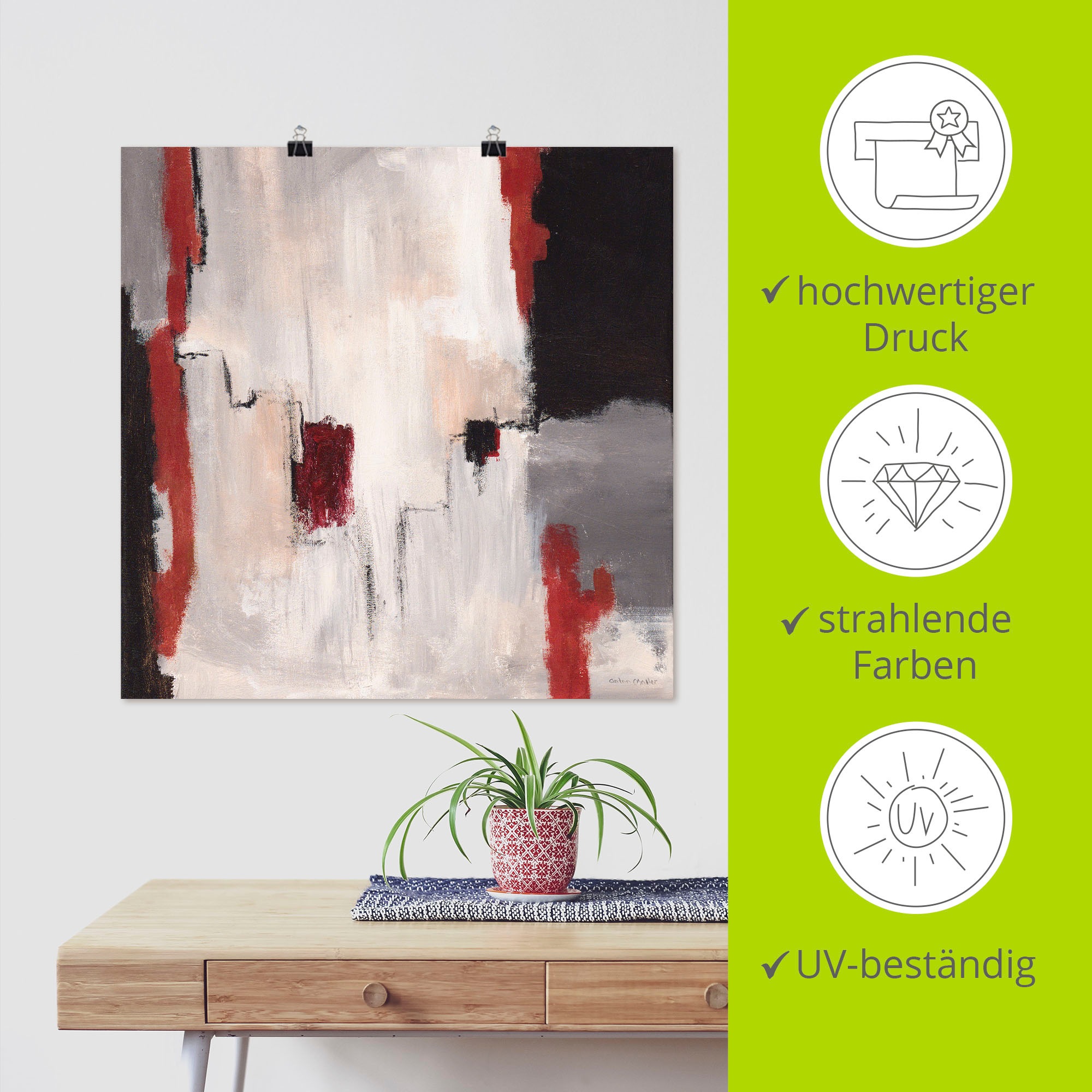 Artland Wandbild »Rot an Grau I - Abstrakt«, Gegenstandslos, (1 St.), als Alubild, Outdoorbild, Leinwandbild, Poster in verschied. Grössen