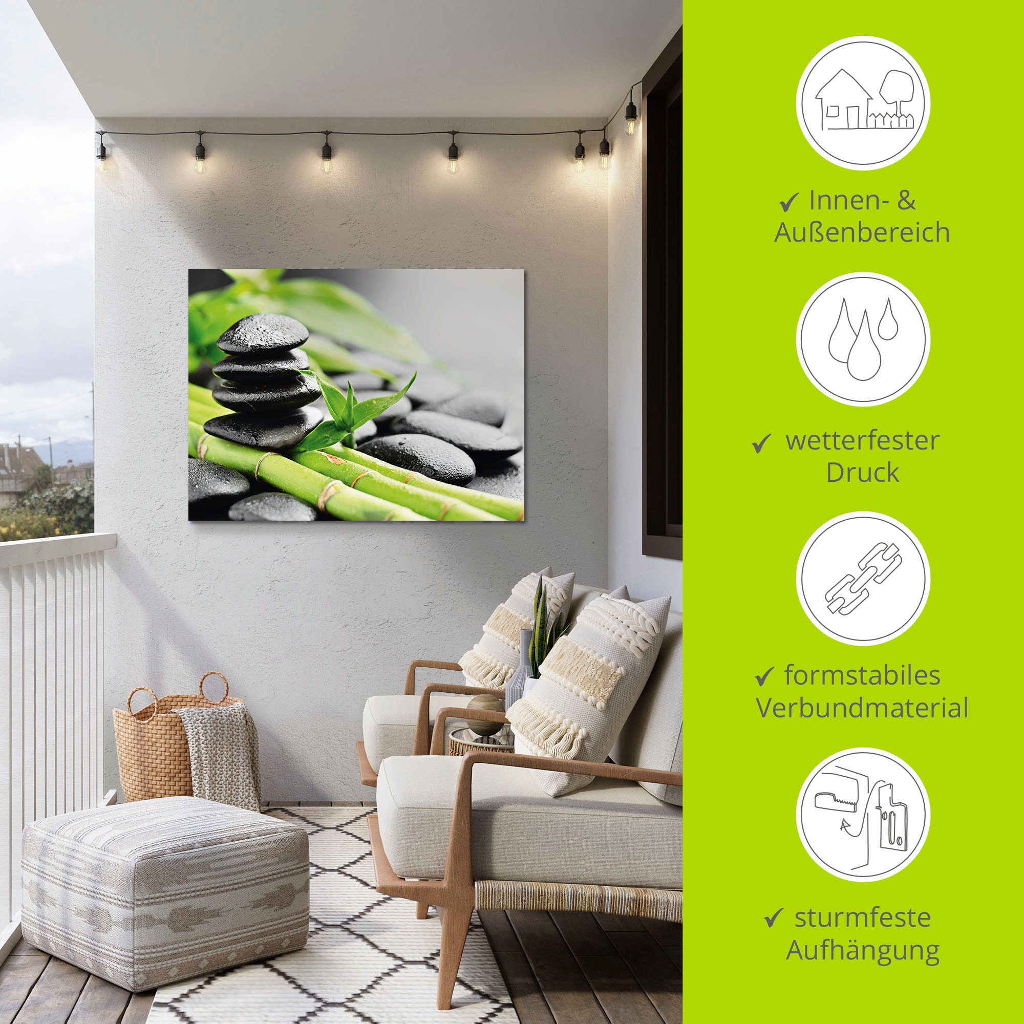 Artland Wandbild »Wachstum - Lavasteine Bambus«, Zen, (1 St.), als Alubild, Outdoorbild, Leinwandbild, Poster, Wandaufkleber