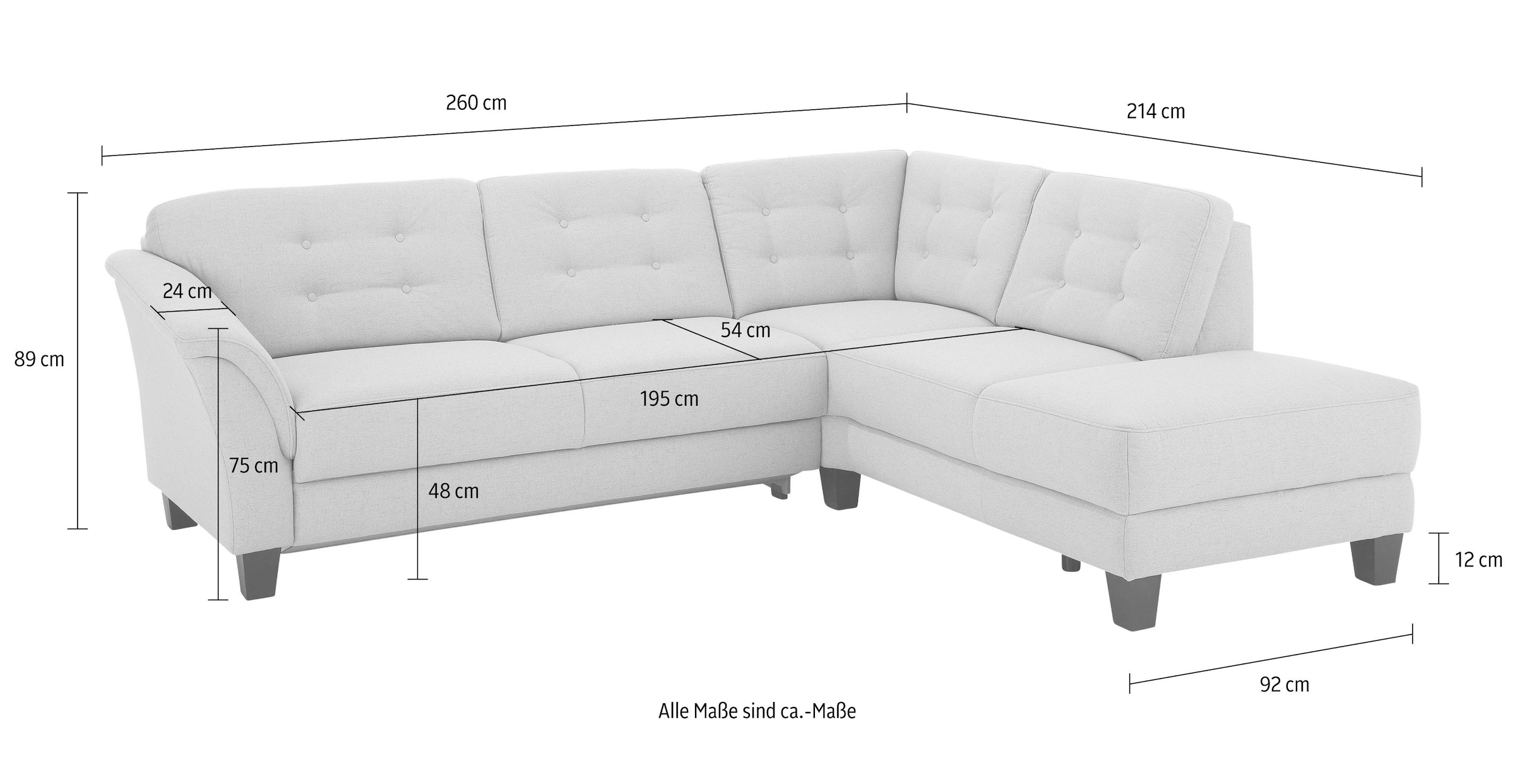 Home affaire Ecksofa »Trondheim L-Form«, mit Federkern und Knopfheftung im Rücken, Füsse Buche dunkel