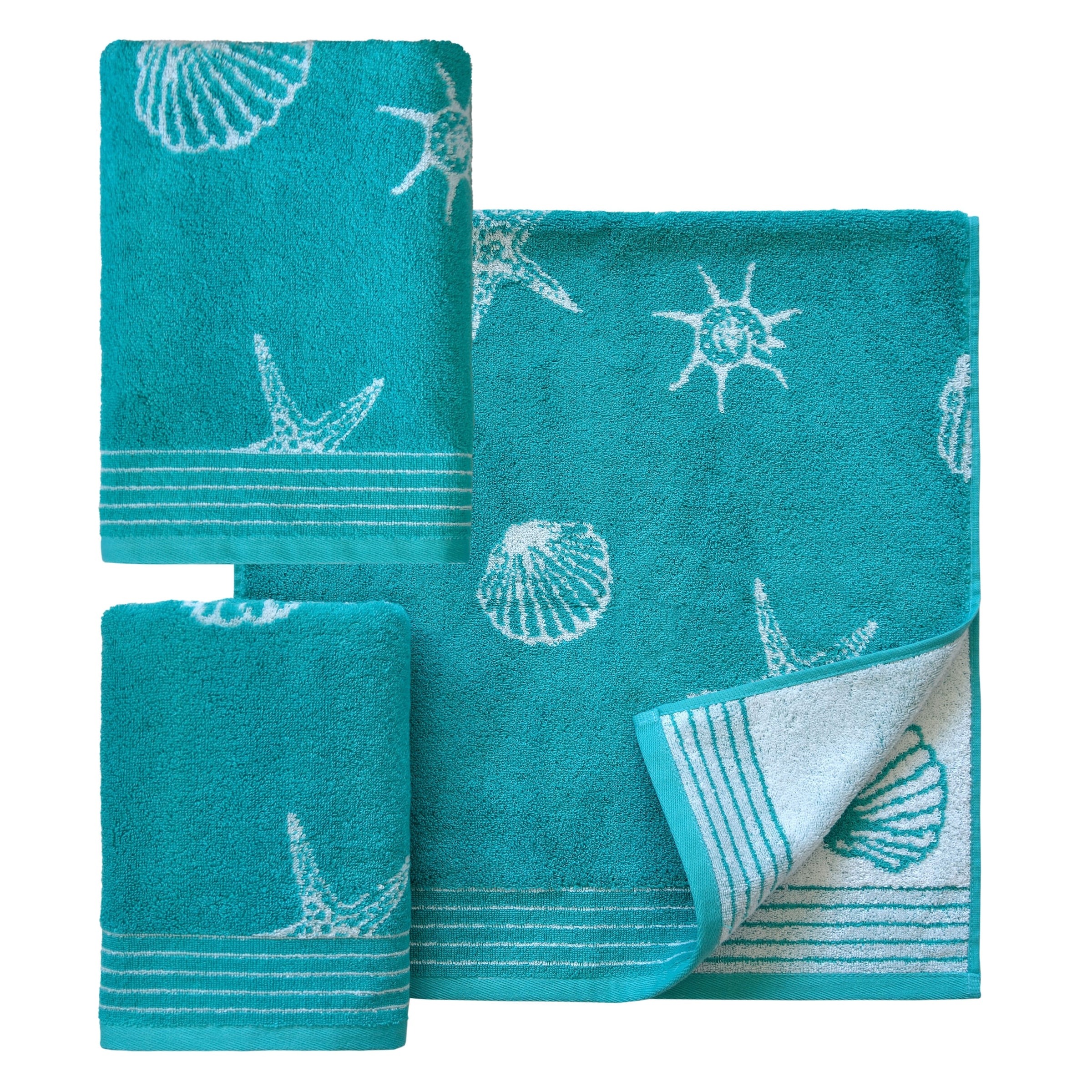 Dyckhoff Handtuch Set »Seashell«, (Set, 3 St., 2 Handtücher (50x100 cm)-1 Badetuch (70x140 cm), mit Muschelmuster