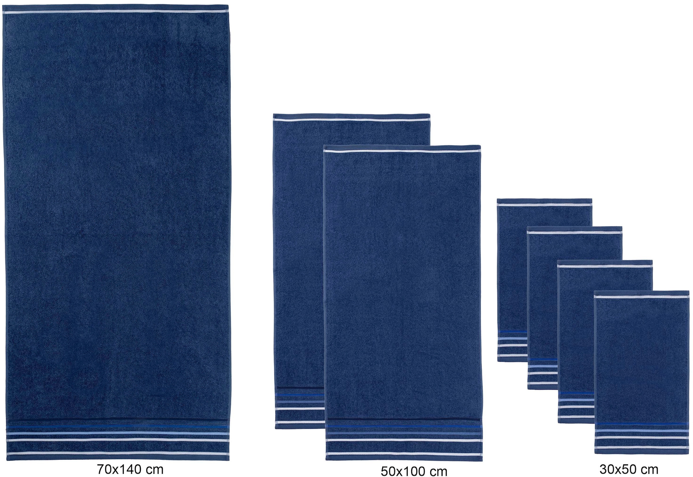 my home Handtuch Set »Niki, Duschtuch, Handtücher und Gästetücher« Set Walkfrottee Handtücher mit mehrfarbiger Streifenbordüre, weich, aus 100% Baumwolle