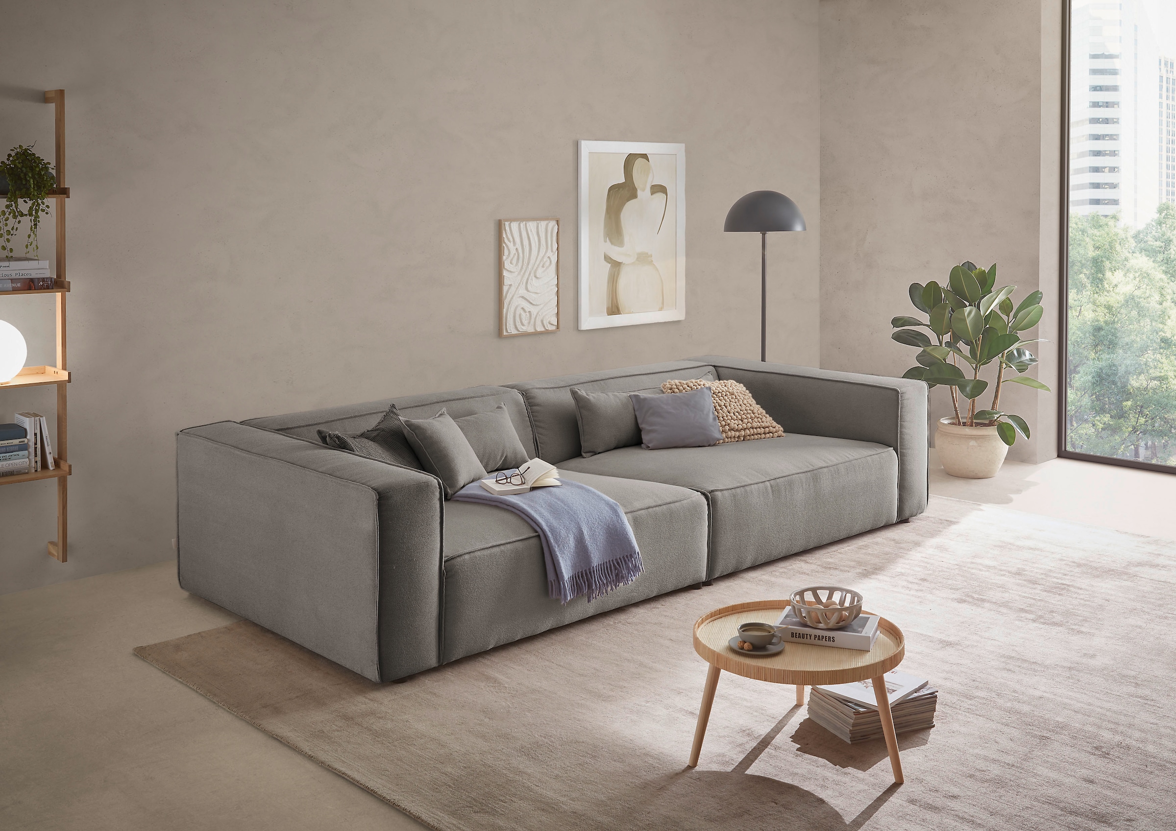 LeGer Home by Lena Gercke 3-Sitzer »PIARA XXL, Sofa mit Kedernaht in Cord, Leinenoptik o. Strukturstoff«, schwarze Füsse, bequemer Sitzkomfort, extra tiefe Sitzfläche