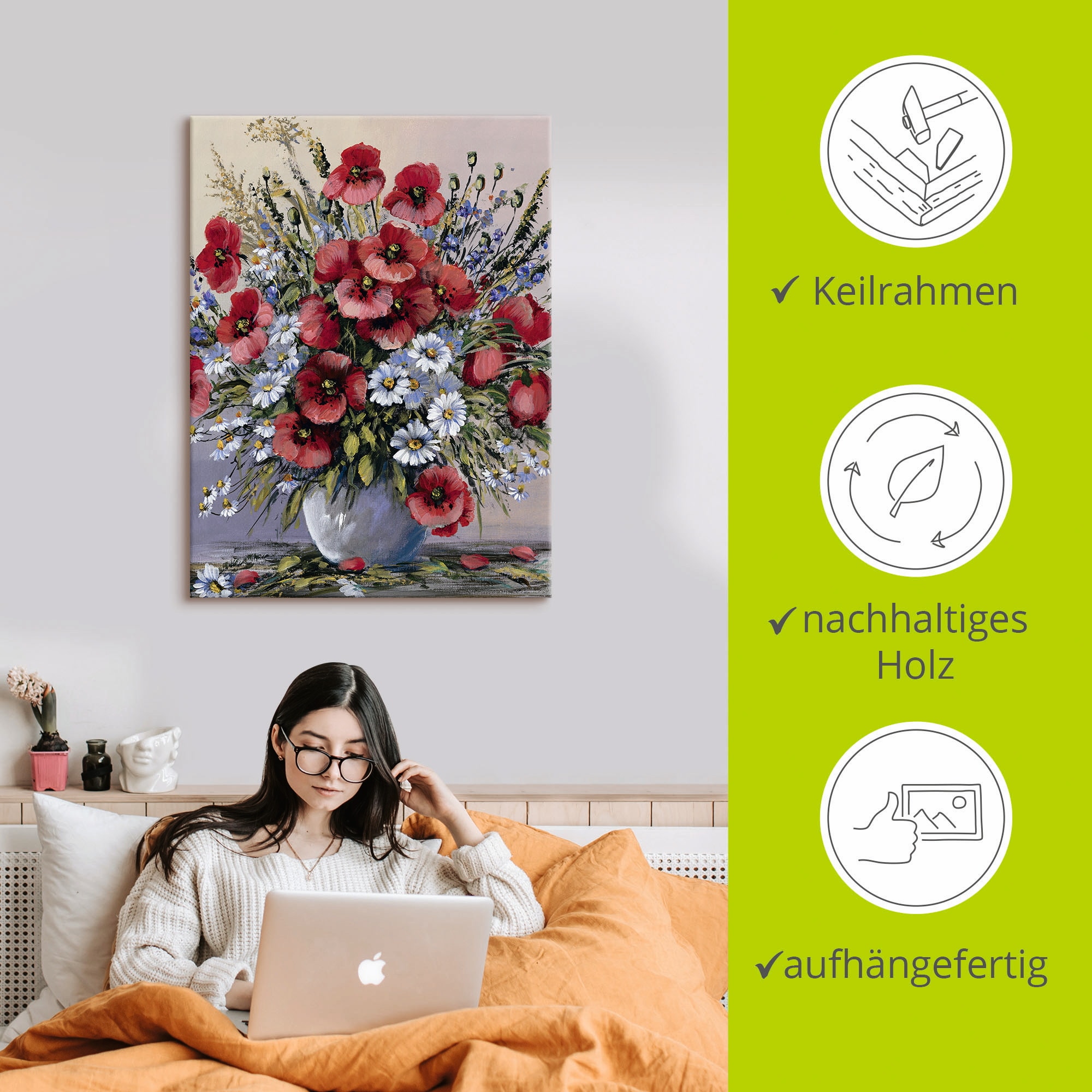 Artland Wandbild »Rote Mohnblumen«, Blumen, (1 St.), als Leinwandbild, Poster, Wandaufkleber in verschied. Grössen