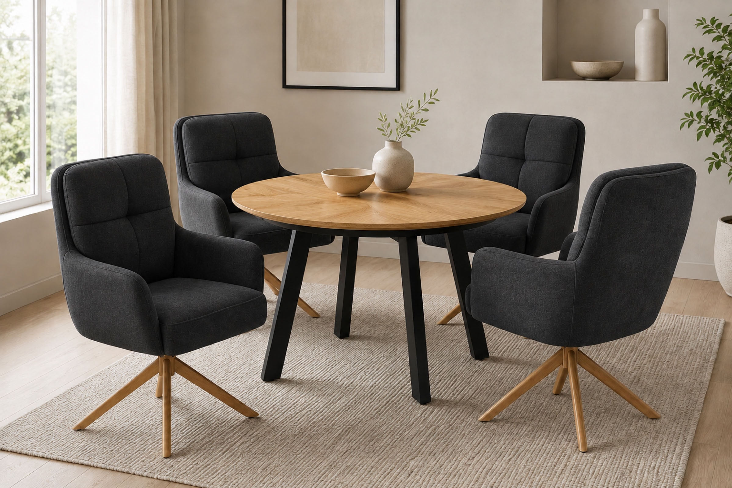GOODproduct Chaise de salle à manger »Miami, 2er-Set, Federkern« (Ensemble) 2 cuisgemütlicher Armlehnstuhl mit Federkern, Fein-Webstoff und Holzoptik