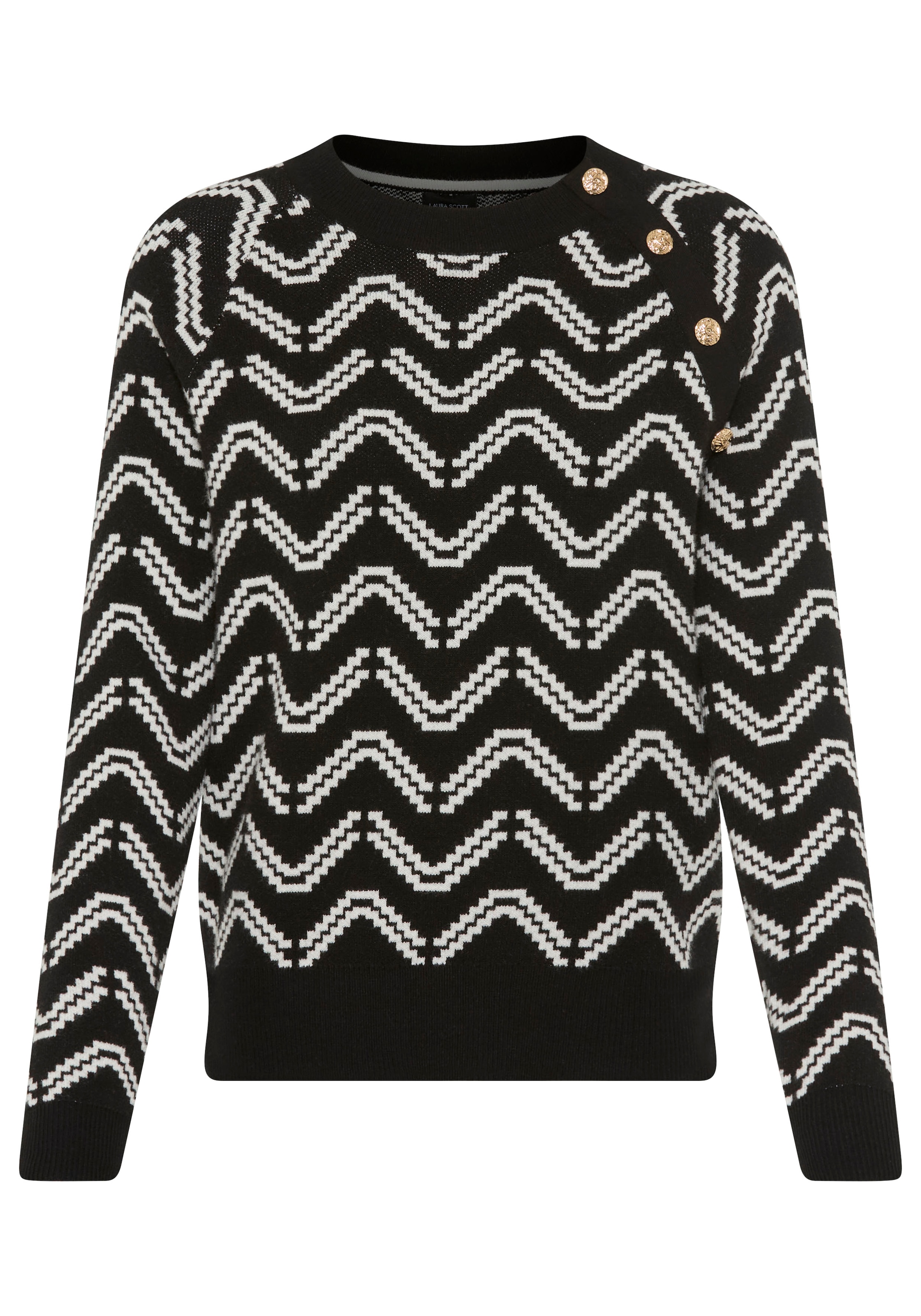 Laura Scott Pull à col rond kuscheliger Strick mit Jaquardmuster und Knöpfen - NEUE KOLLEKTION